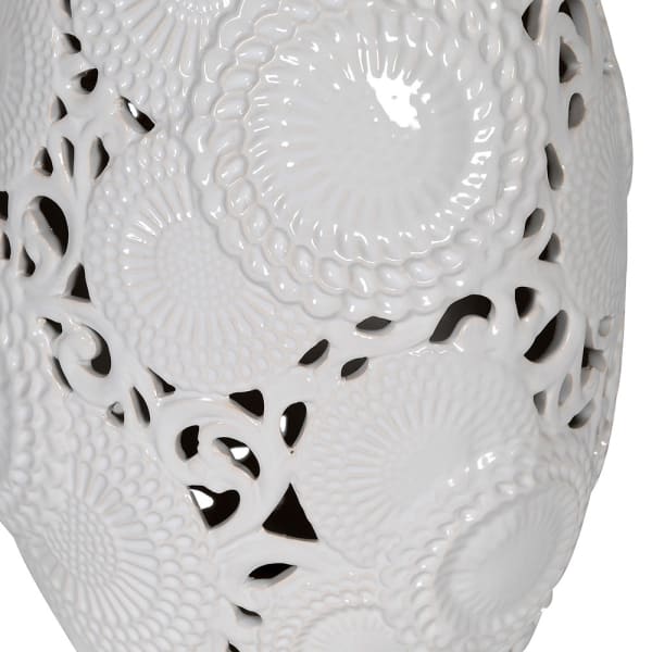 White Cut Out Table Lamp with Linen Shade