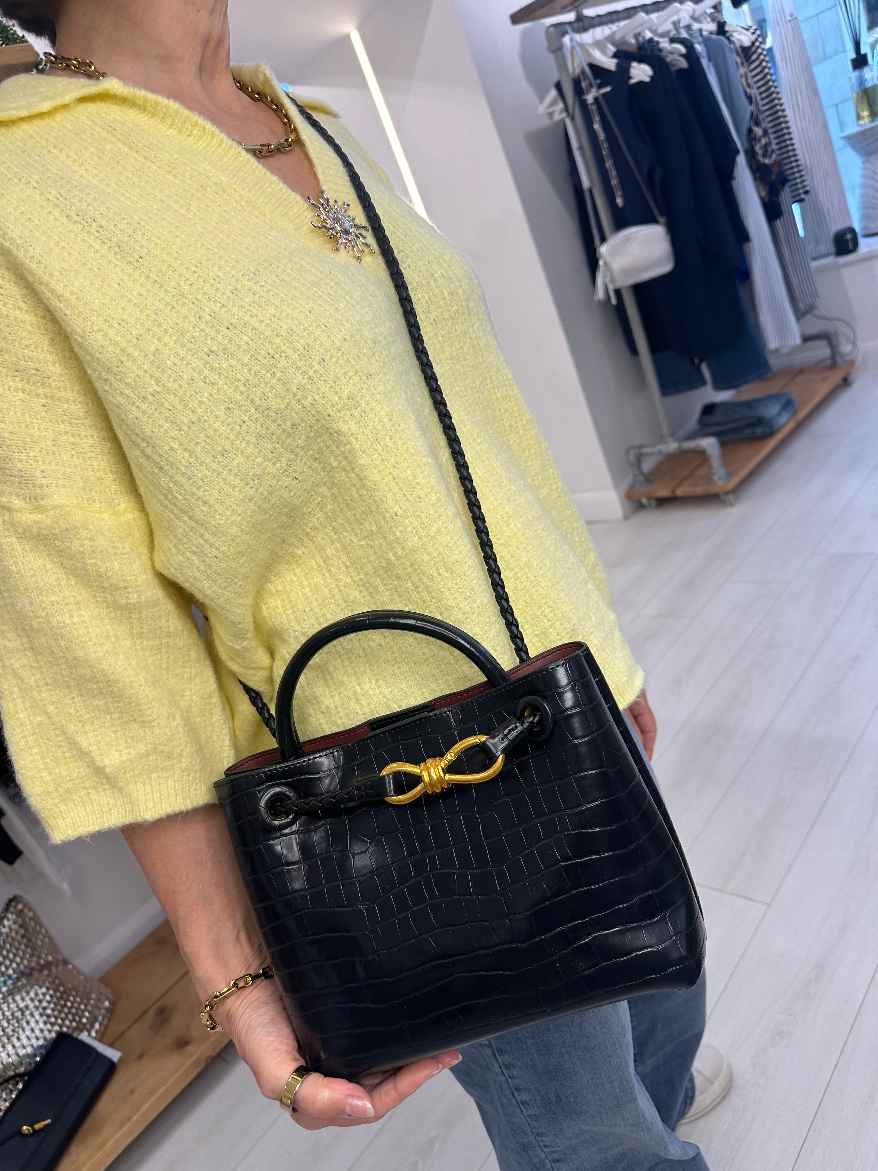 Beau Faux Croc Clutch