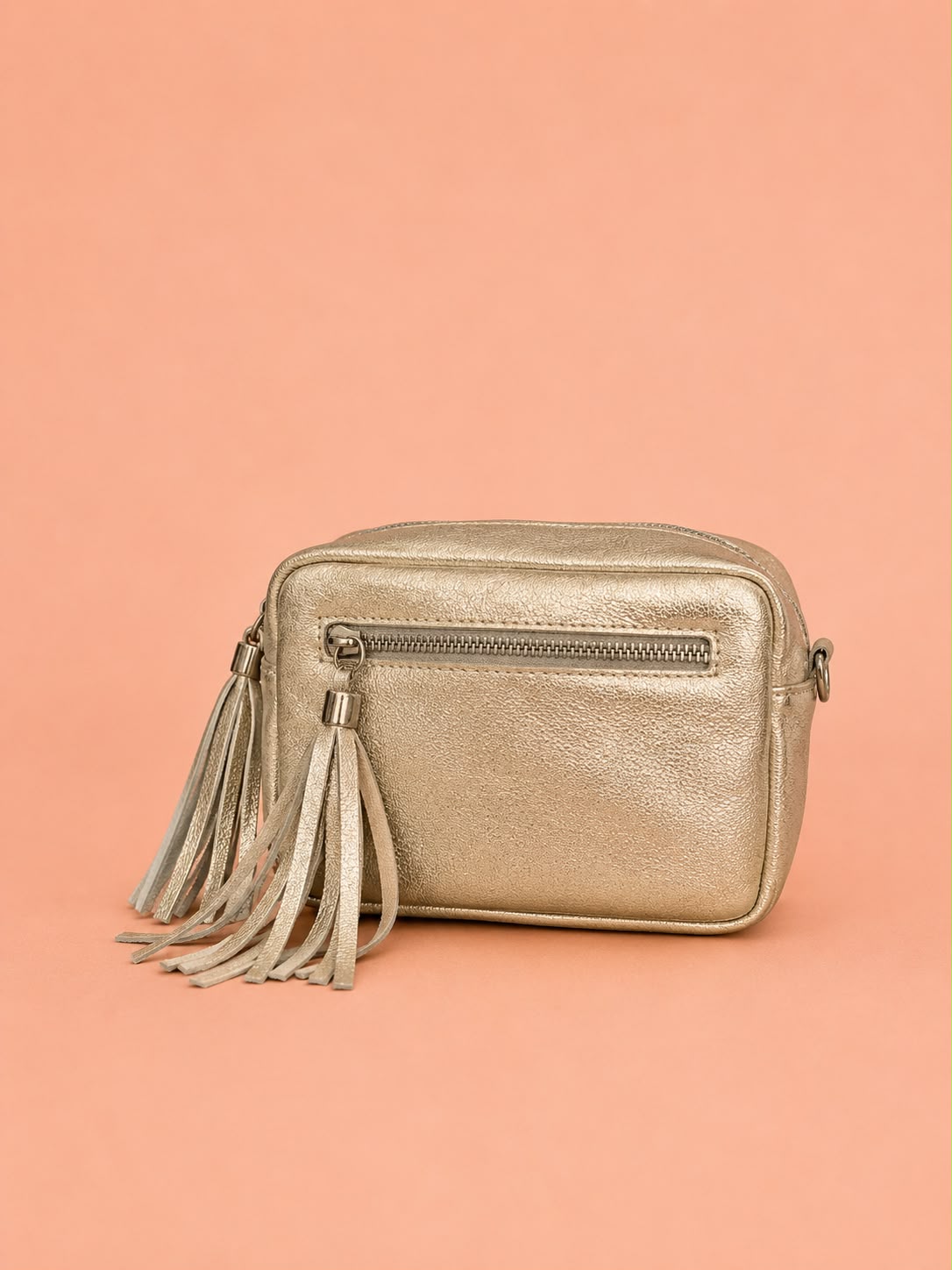 Metallic Leather Zip Front Camera Bag