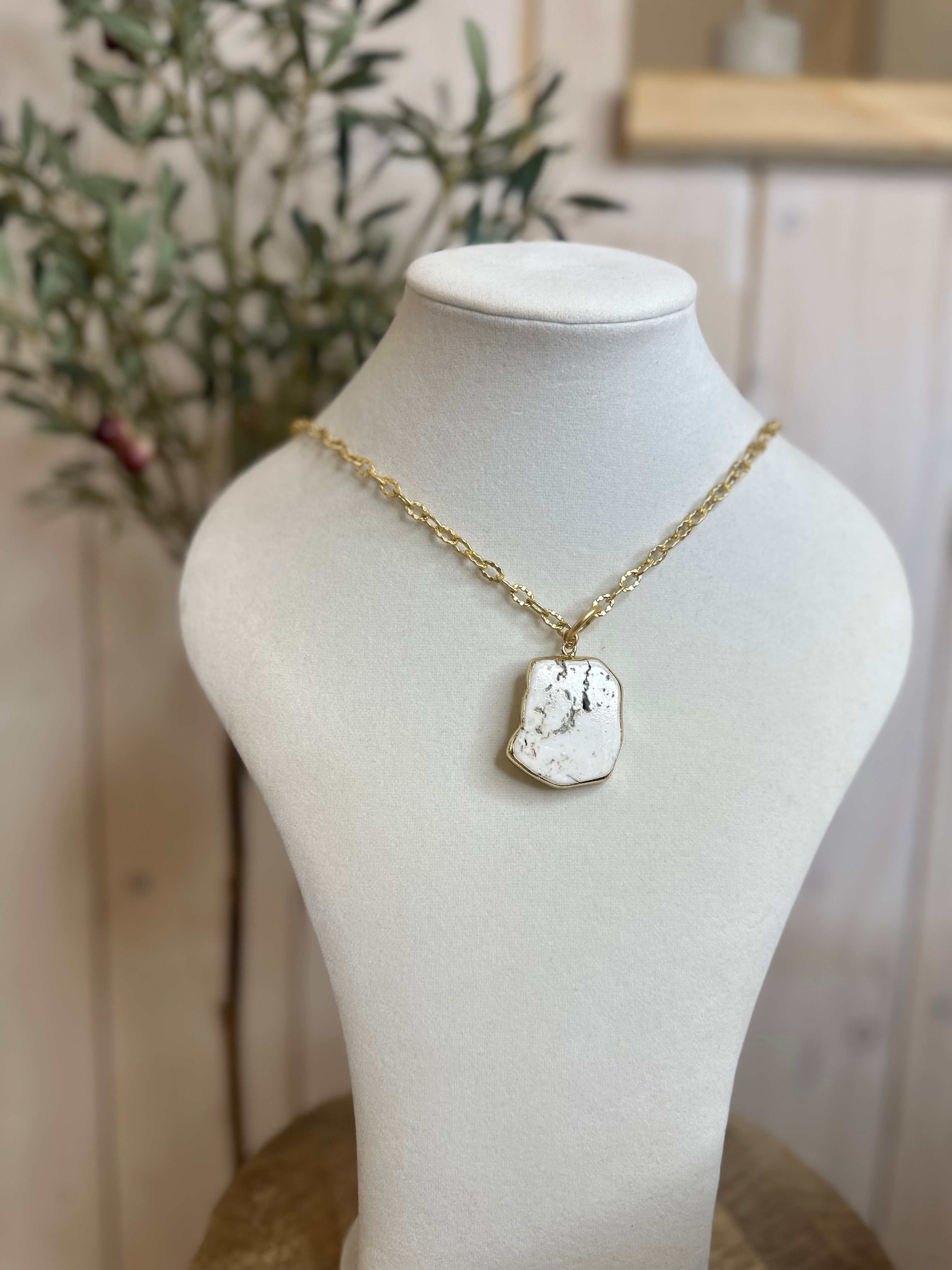 Natural howlite stone pendant long chain
