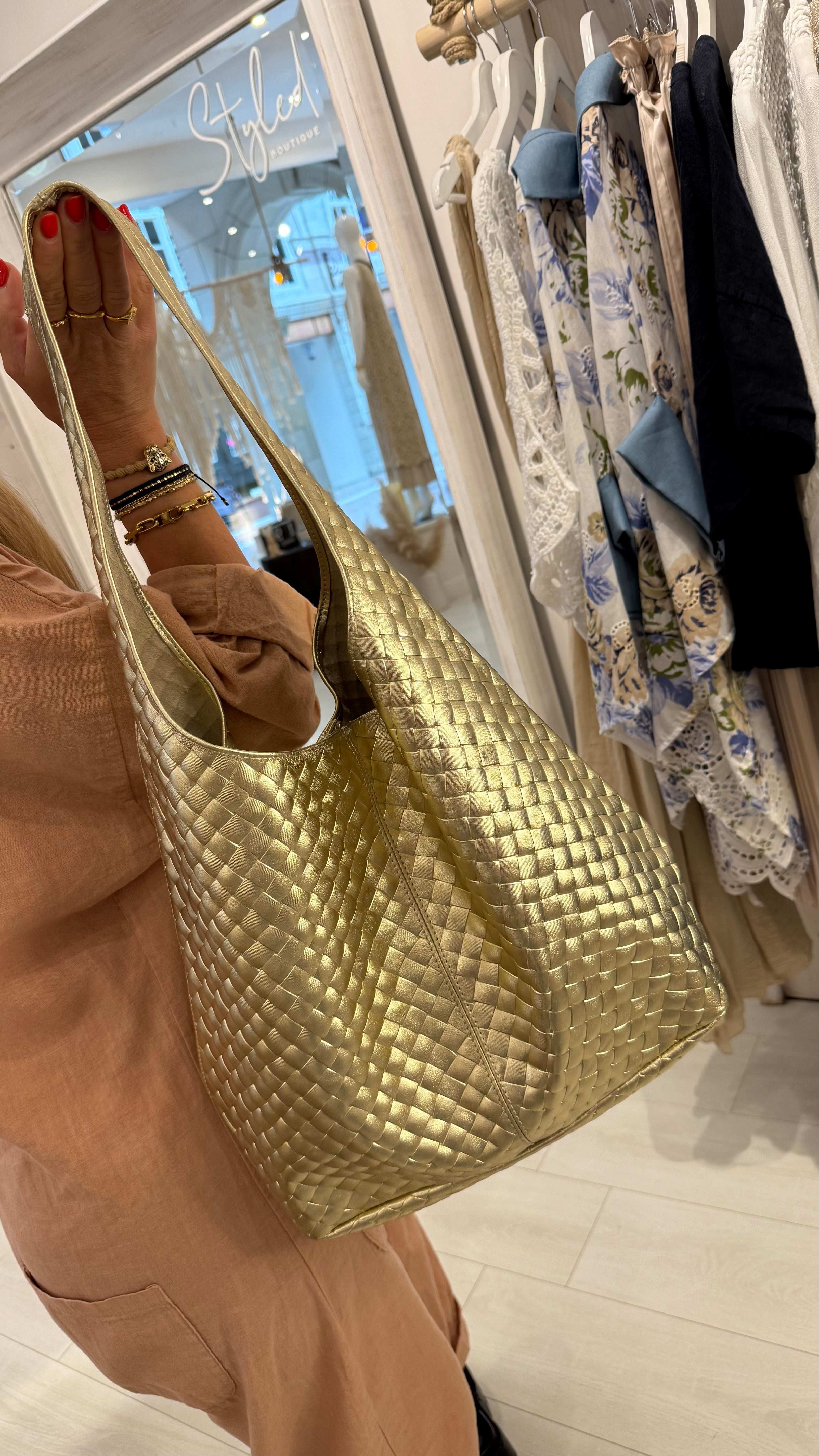 Oversized Woven Metallic Tote