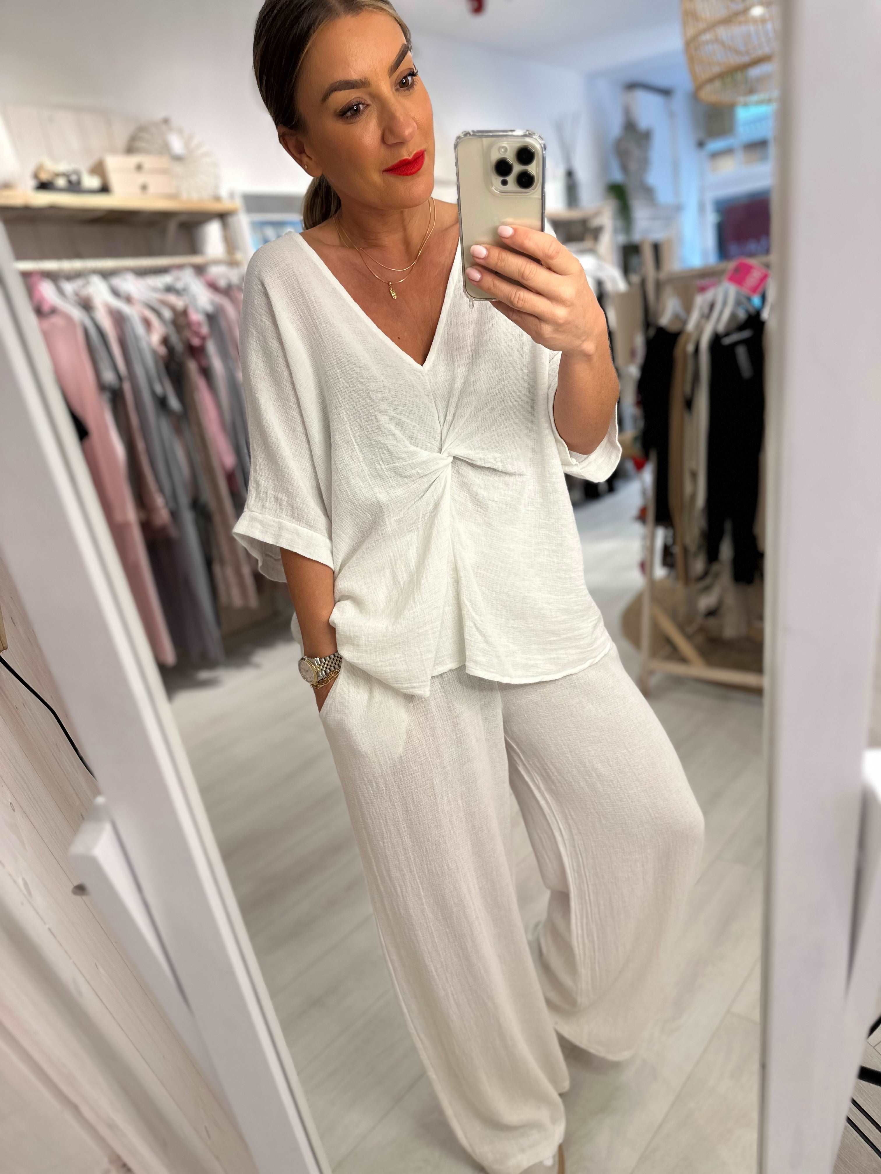 Carolta Cheesecloth V-Neck Top