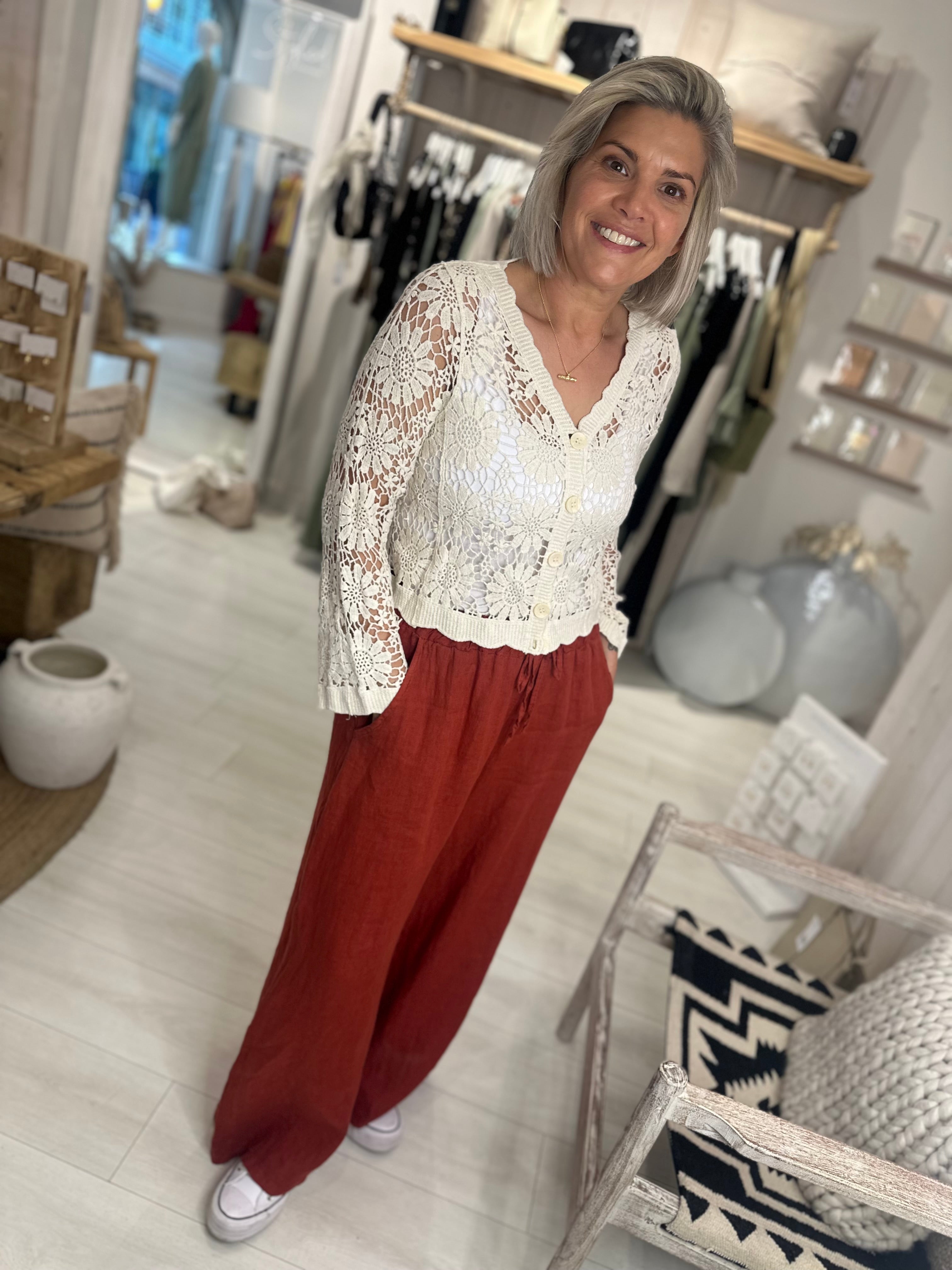 Wide Leg Linen Elasticated Trousers