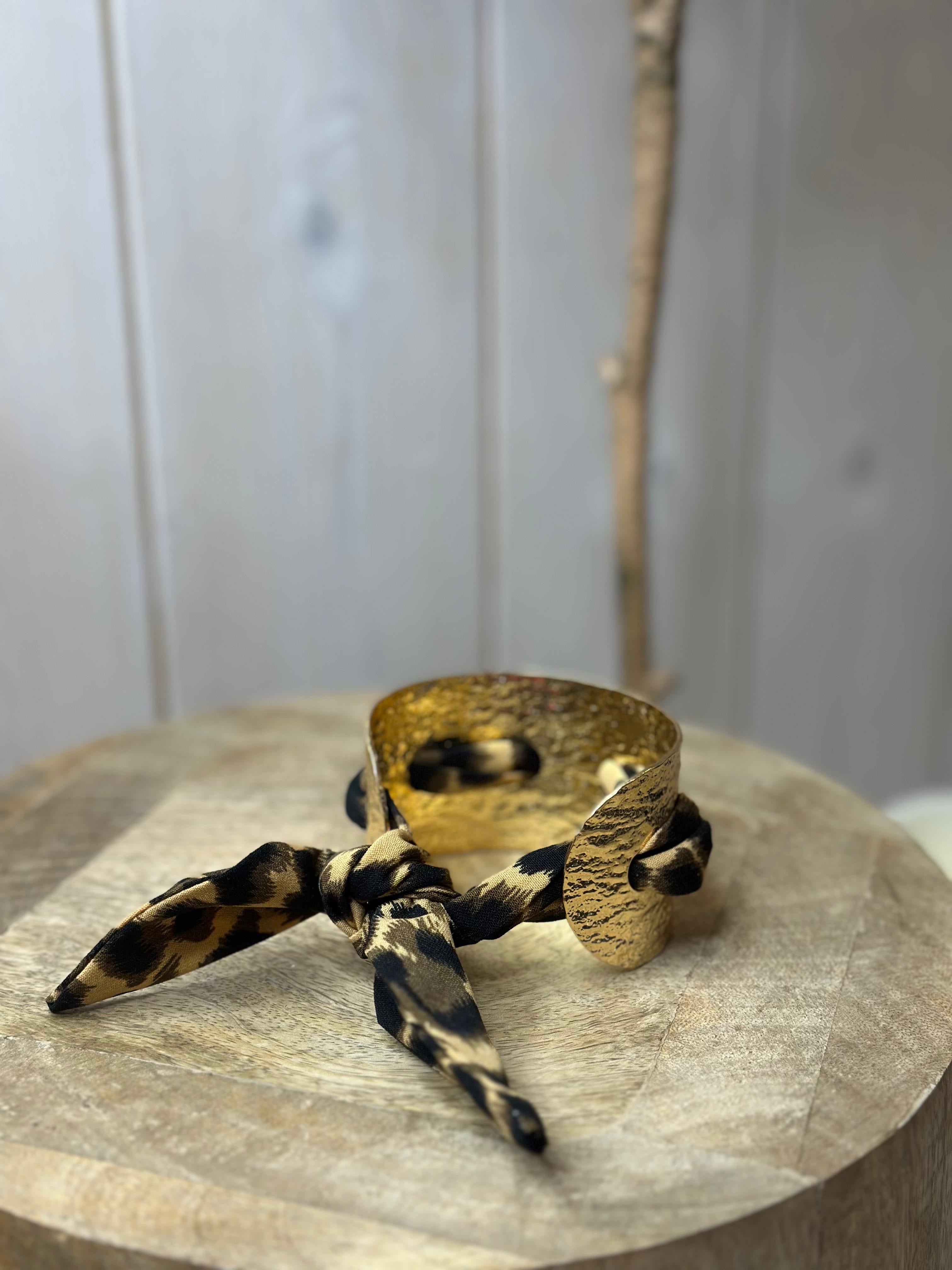 Leopard silky scarf threaded cuff