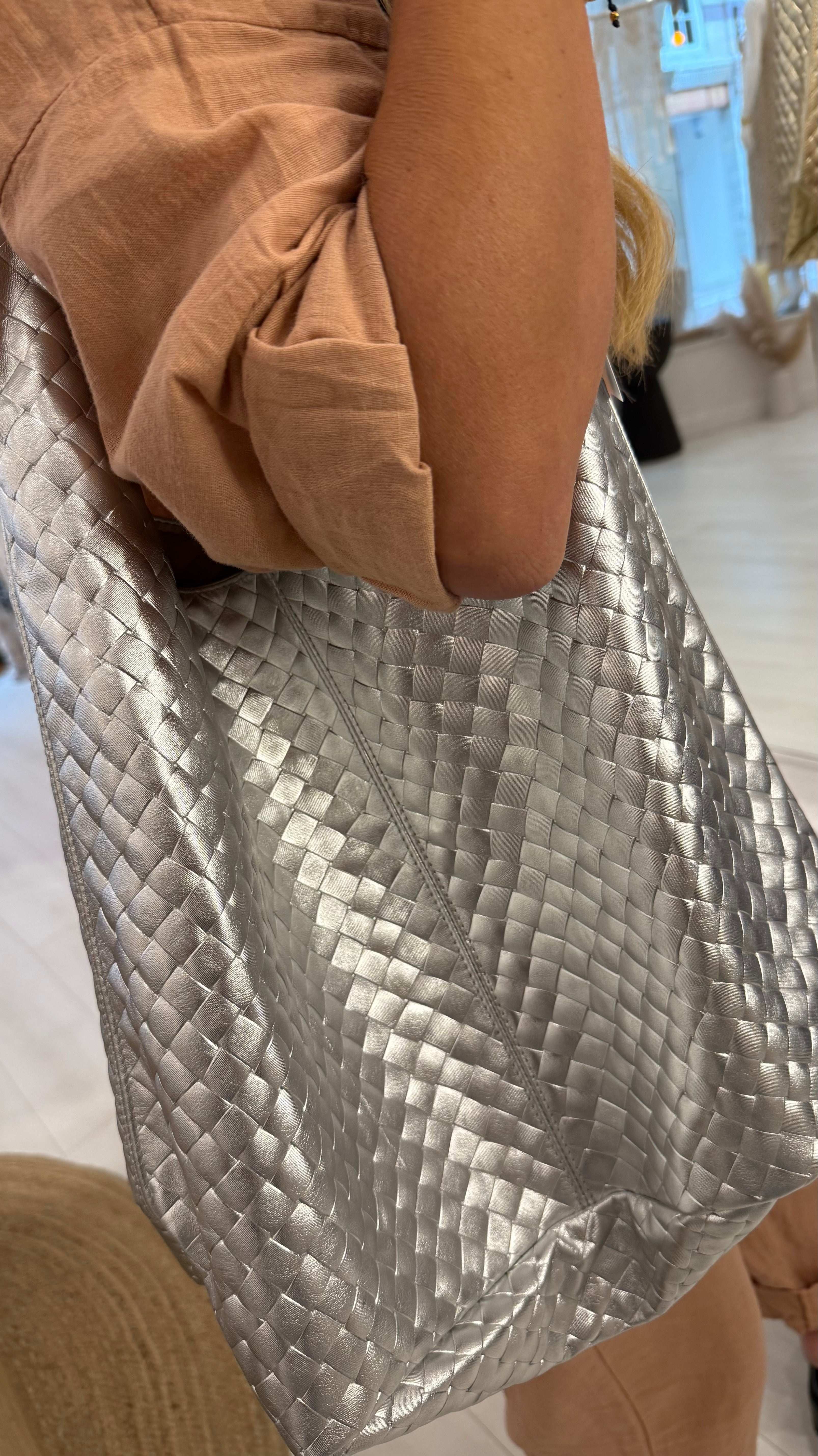 Oversized Woven Metallic Tote