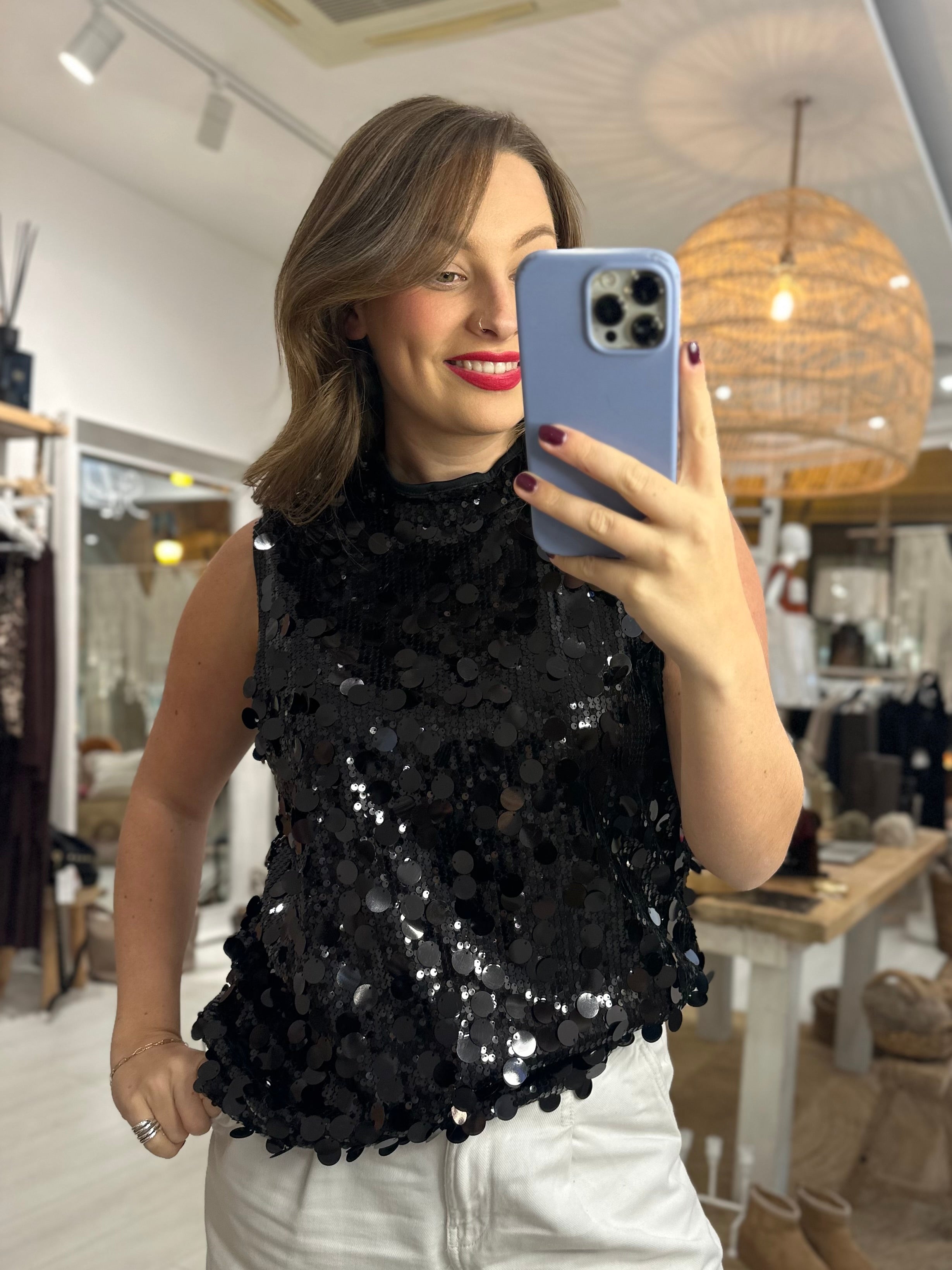 Patsy Sequin High Neck Top