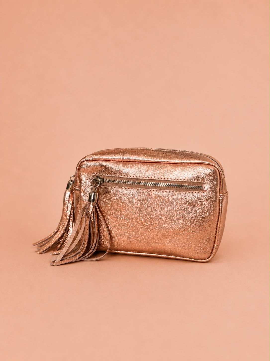 Metallic Leather Zip Front Camera Bag