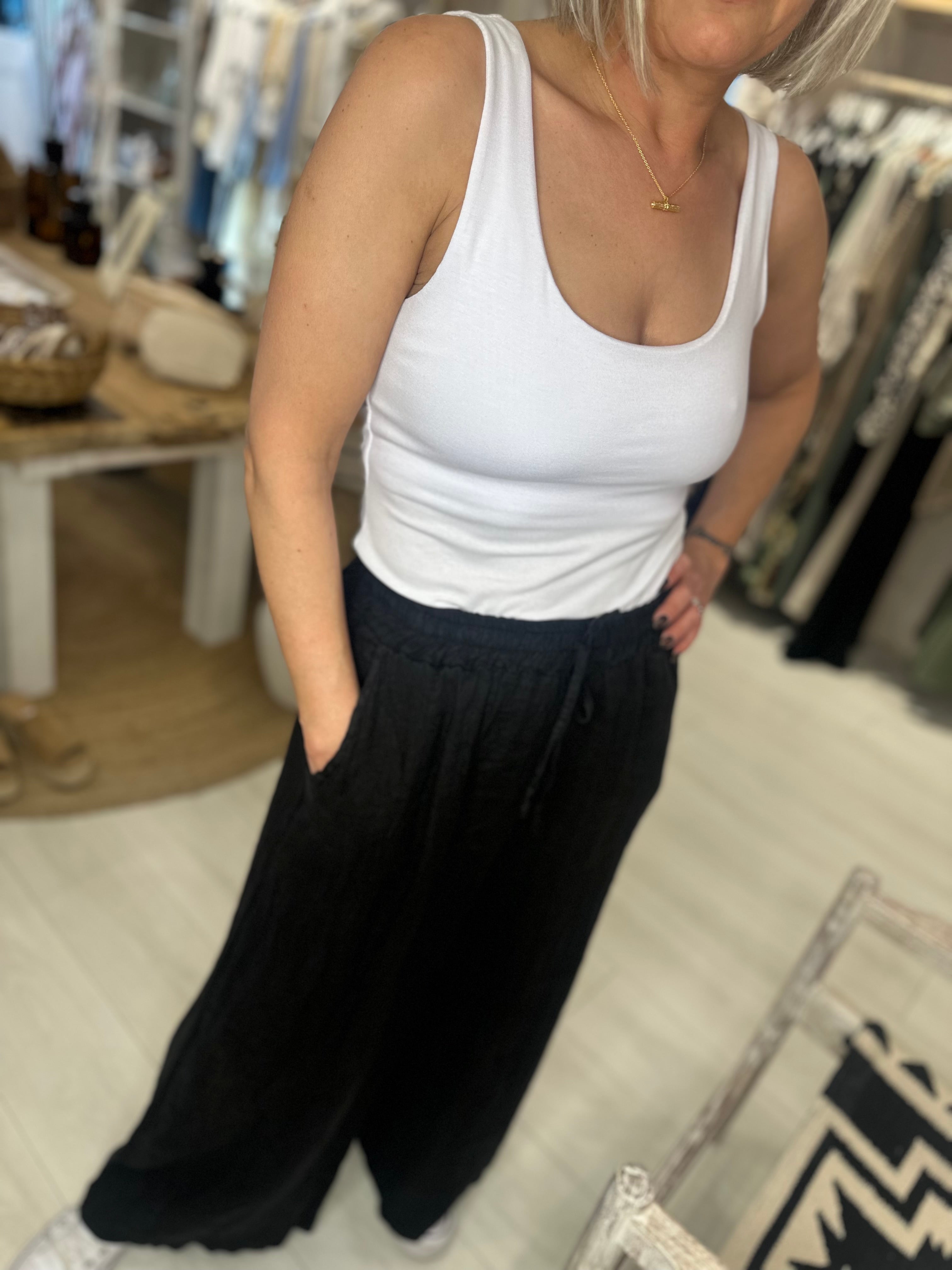 Wide Leg Linen Elasticated Trousers