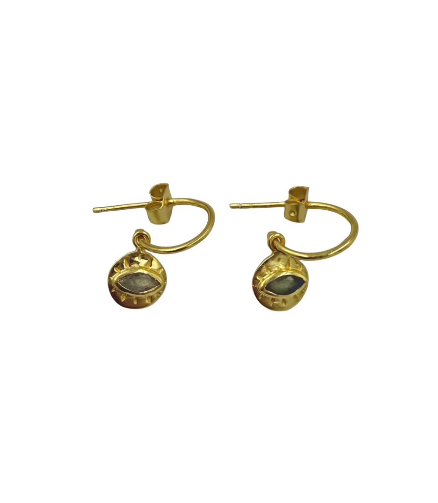 Eye charm earring in gold with Labradorite