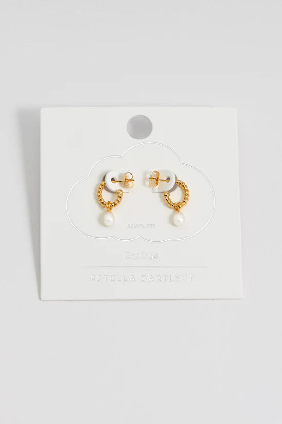 Gold Pearl Drop And Twist Hoop Earrings