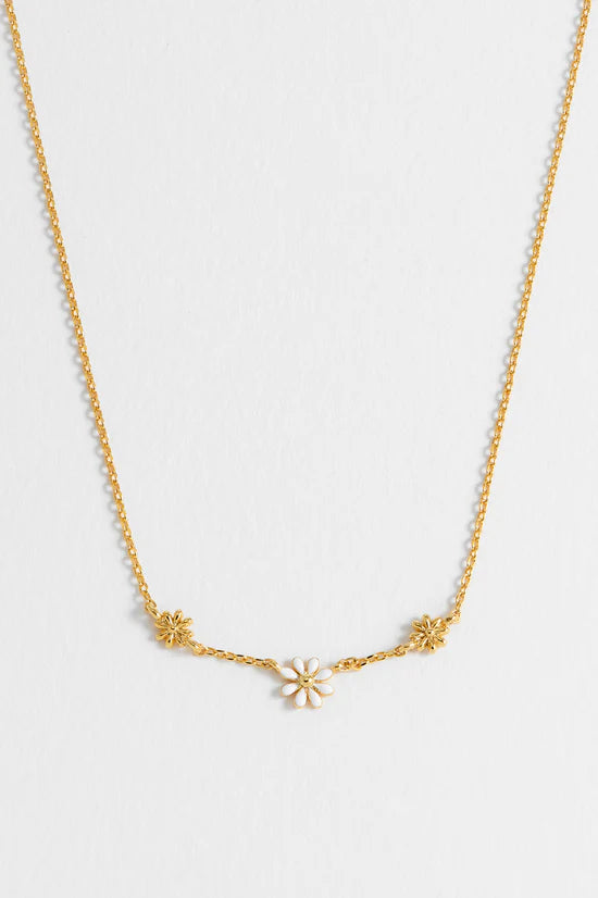 Triple Flower White Enamel Necklace