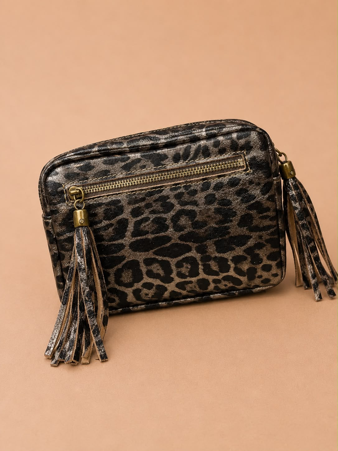 Metallic Leather Zip Front Camera Bag