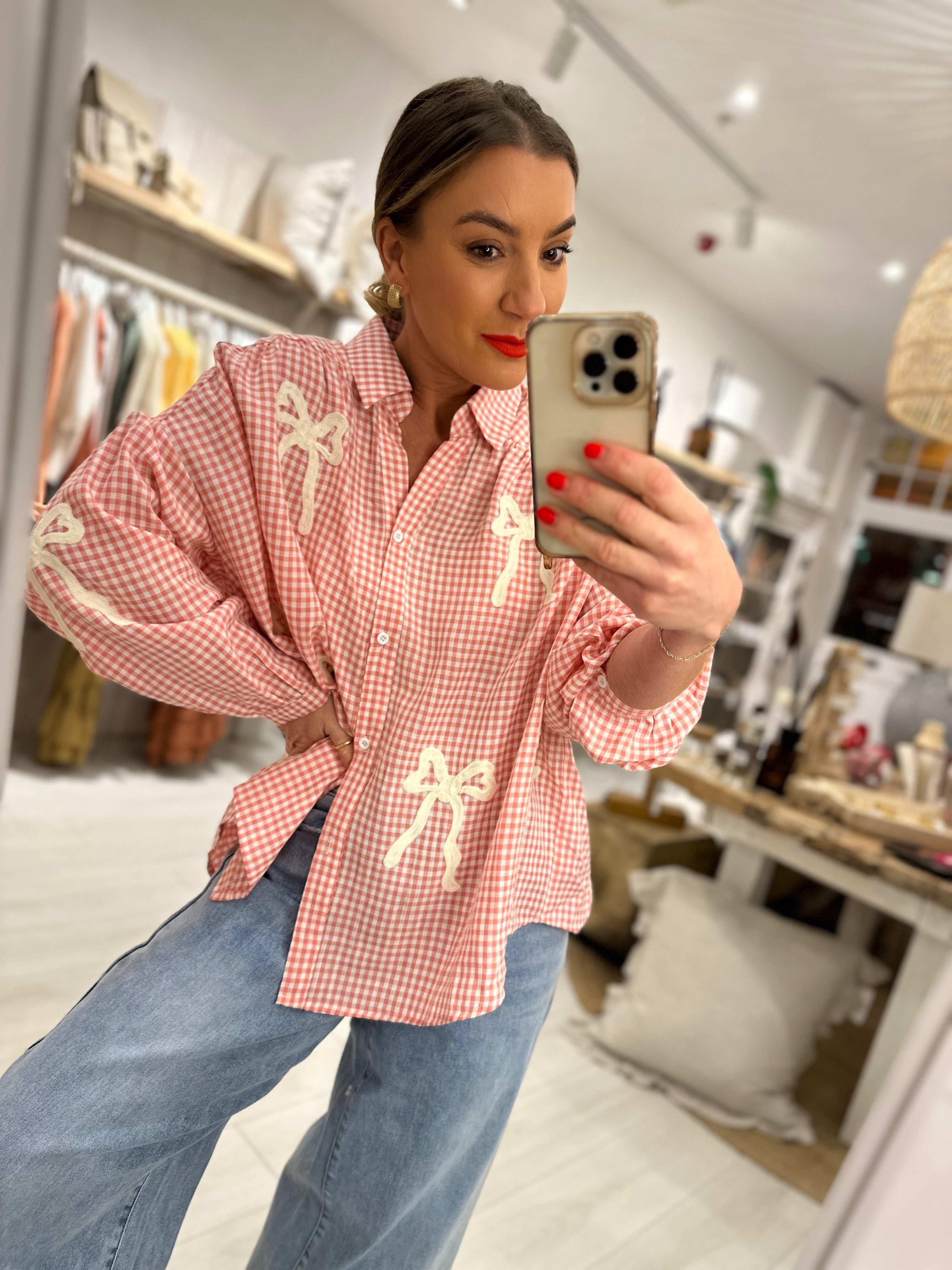 Ellen Gingham Bow Blouse