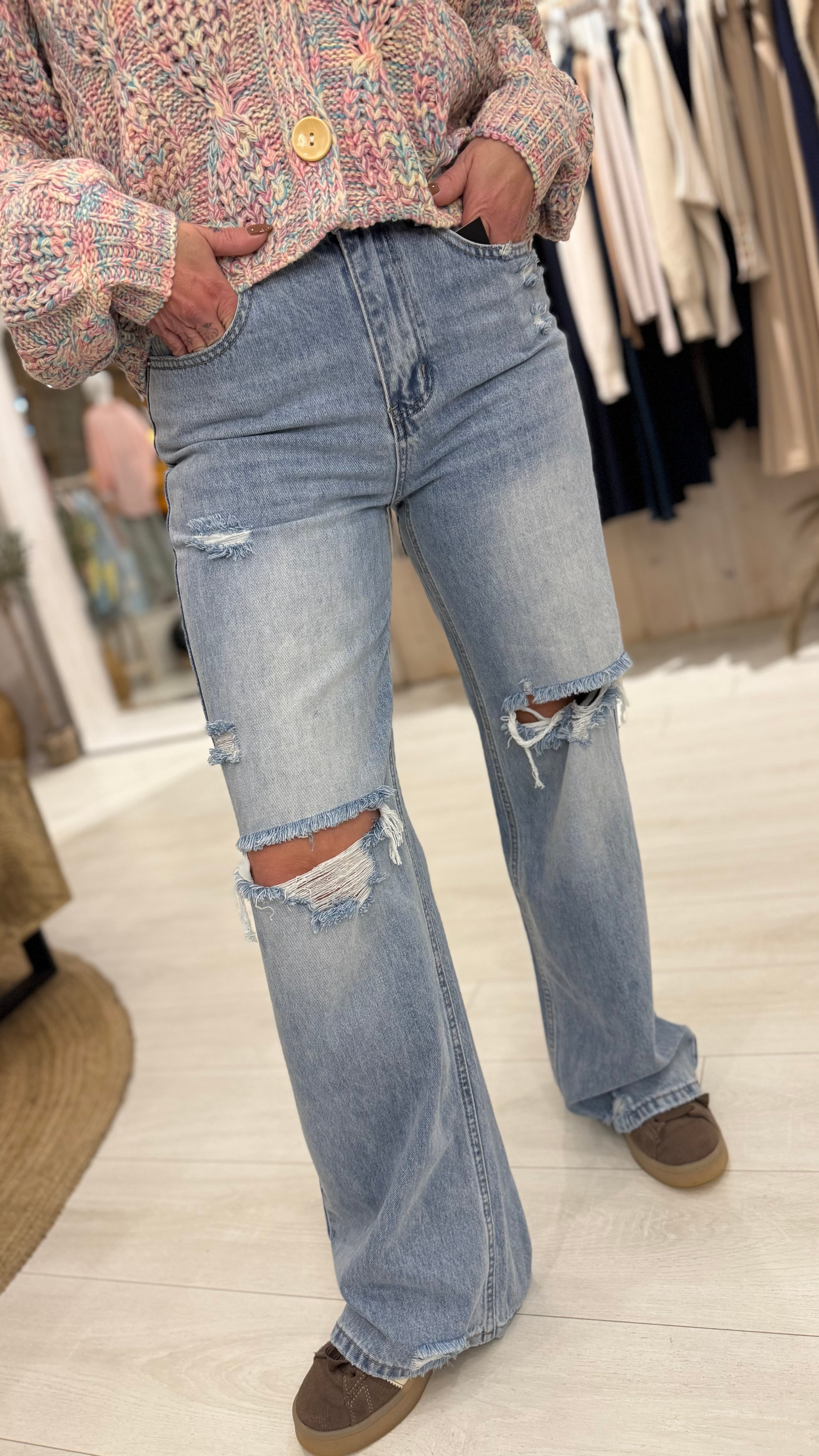 Billie Ripped Wide Leg Jeans