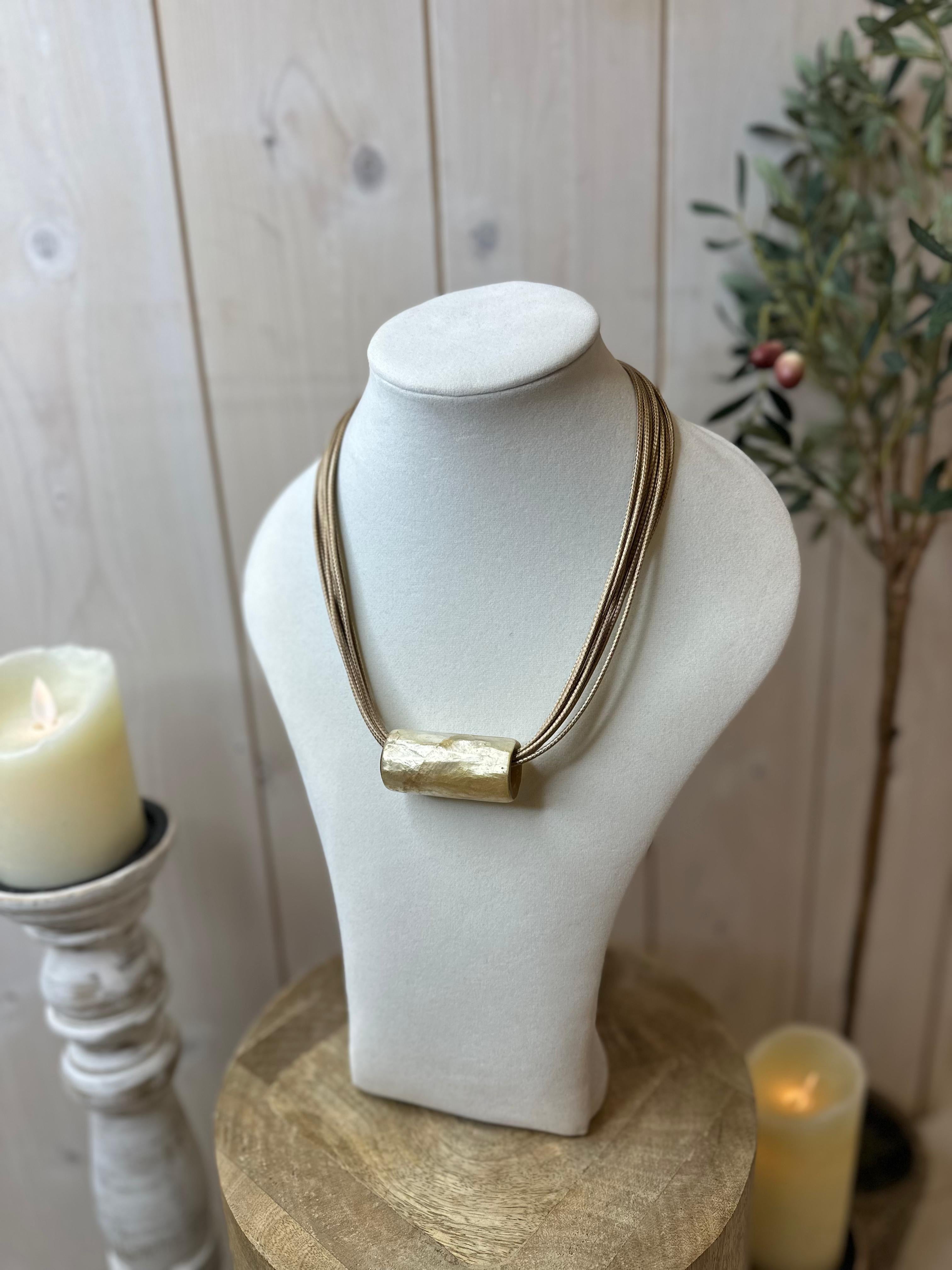 Shell Inlay Barrel Necklace