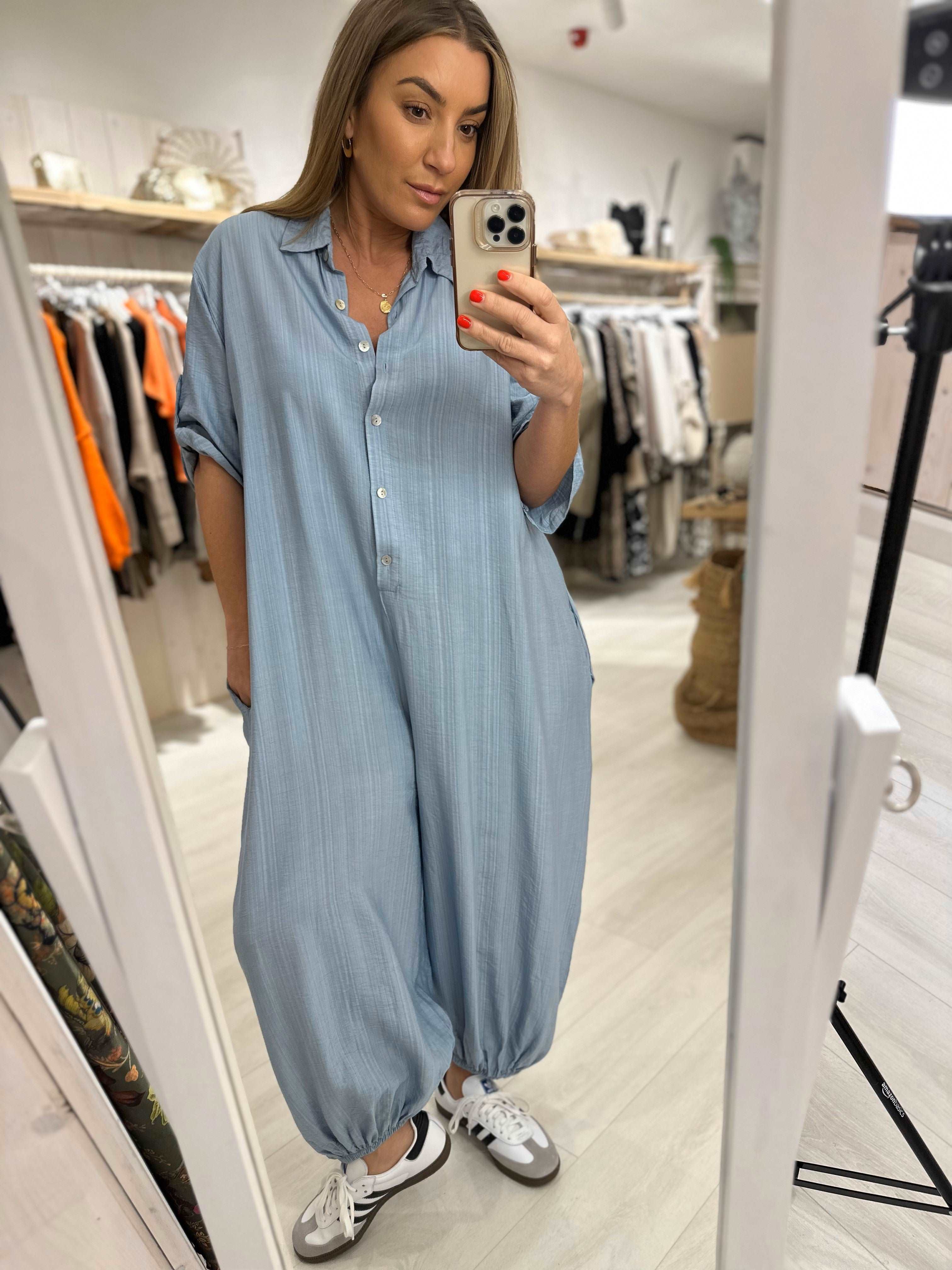 Button Front Collared Jumpsuits