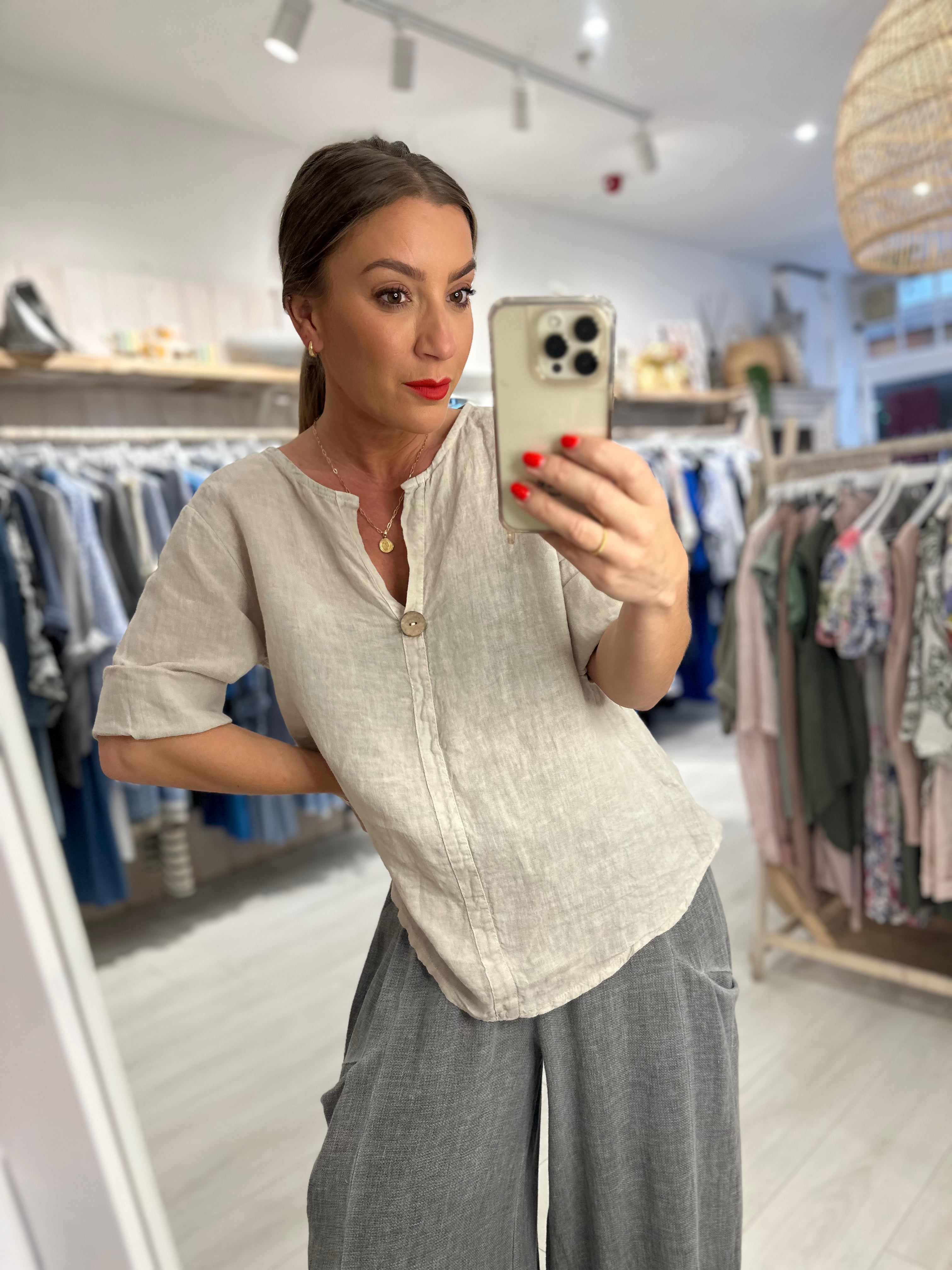 Heidi Button Front Top