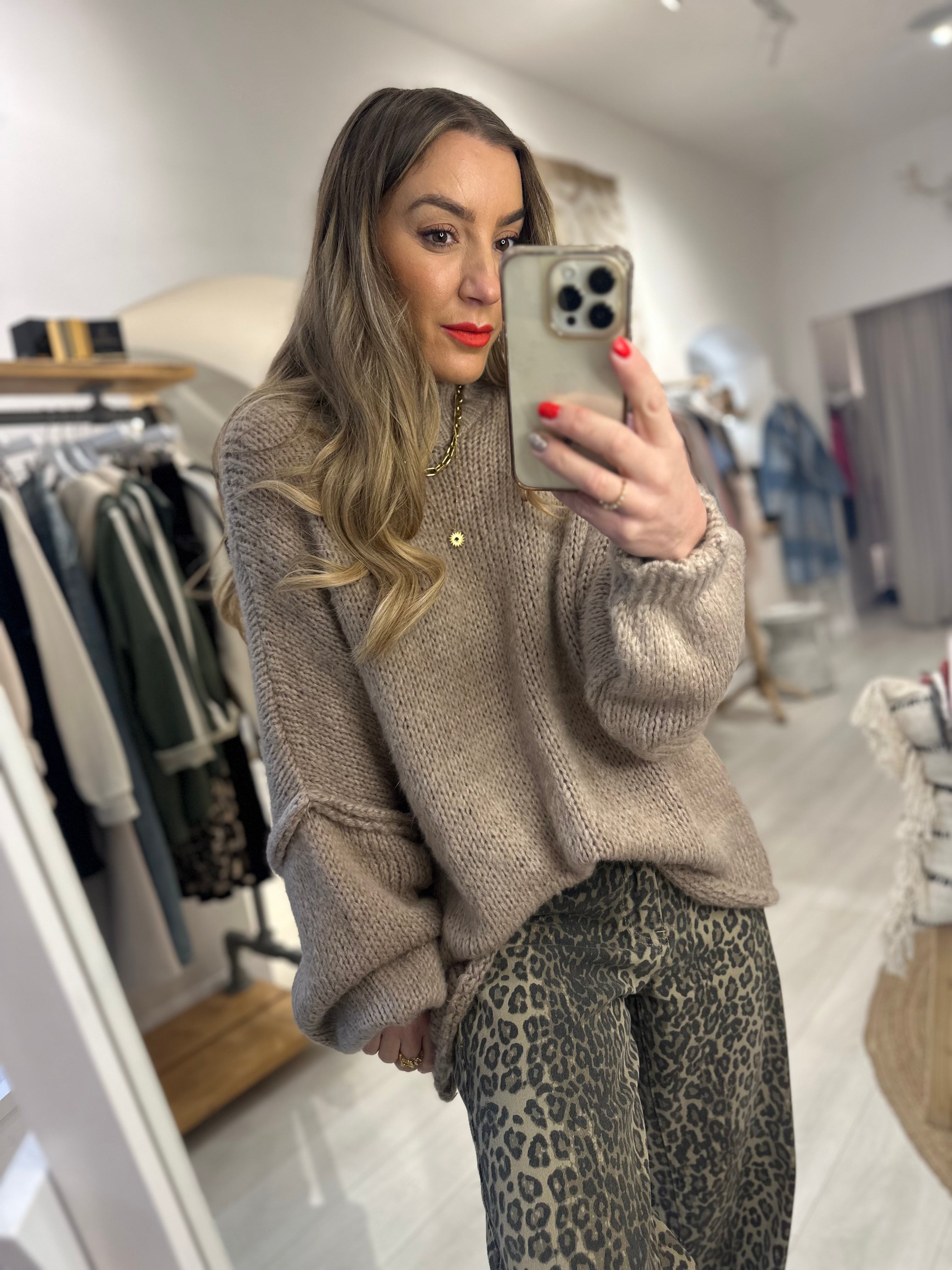 High Neck Exposed Hem Knit