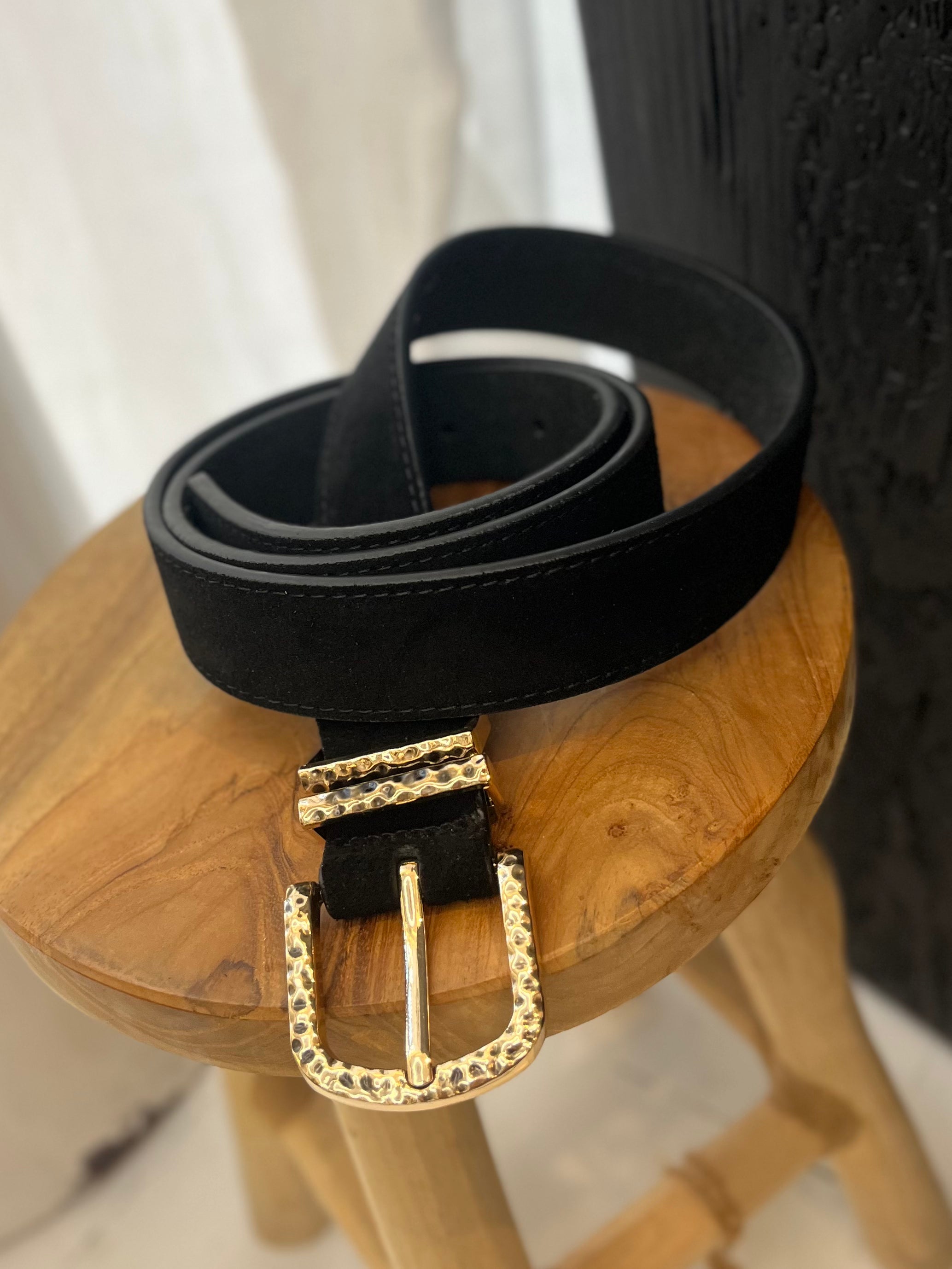 Hammered Buckle Suede Belt