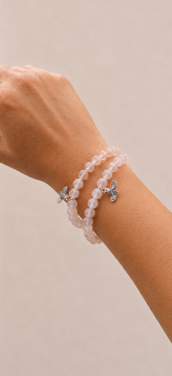 Rose Quartz bracelet with Bee
