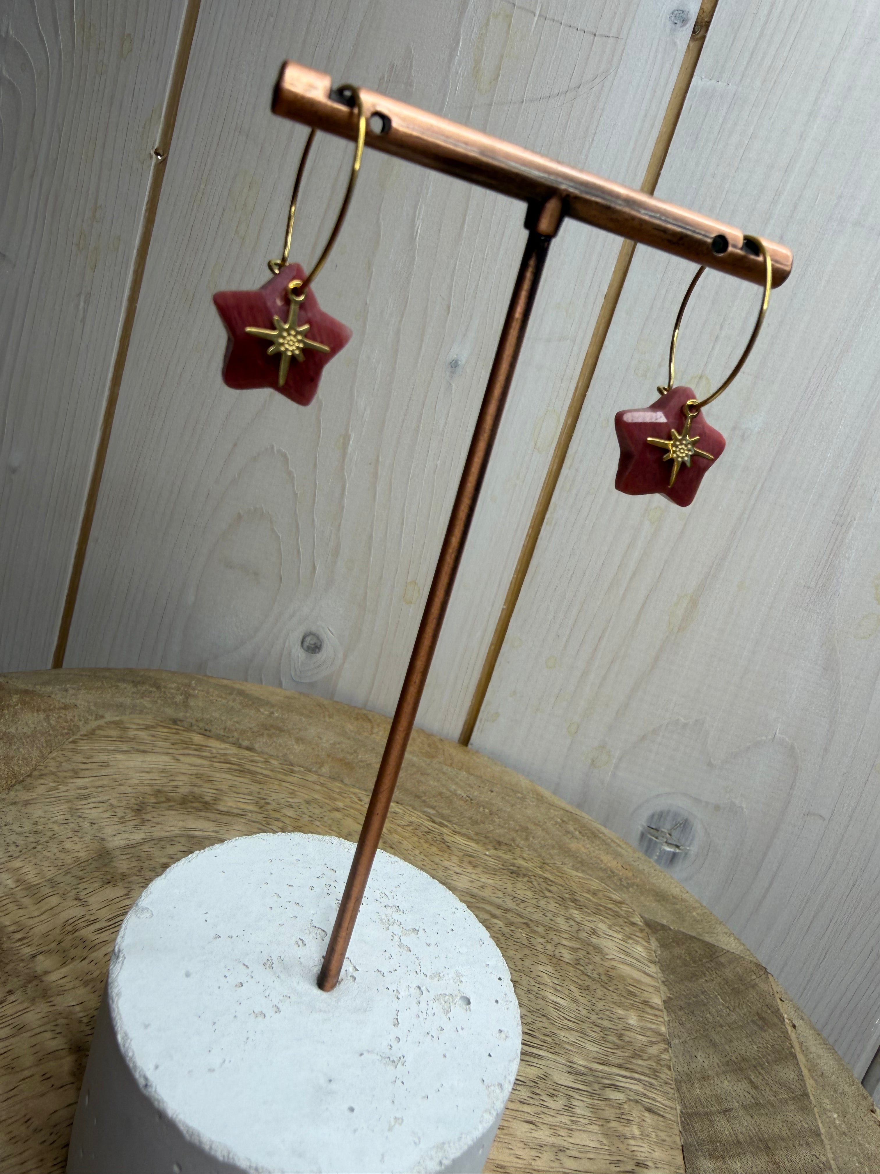 Stone star pendant hoops