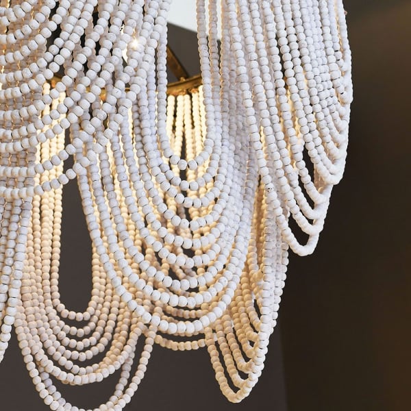 White-wash Wooden Bead Chandelier