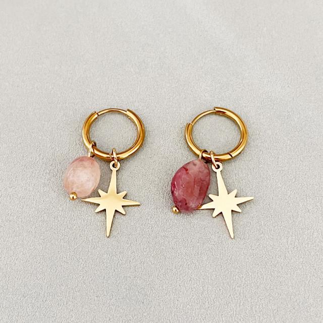 Star and natural stone drop huggies