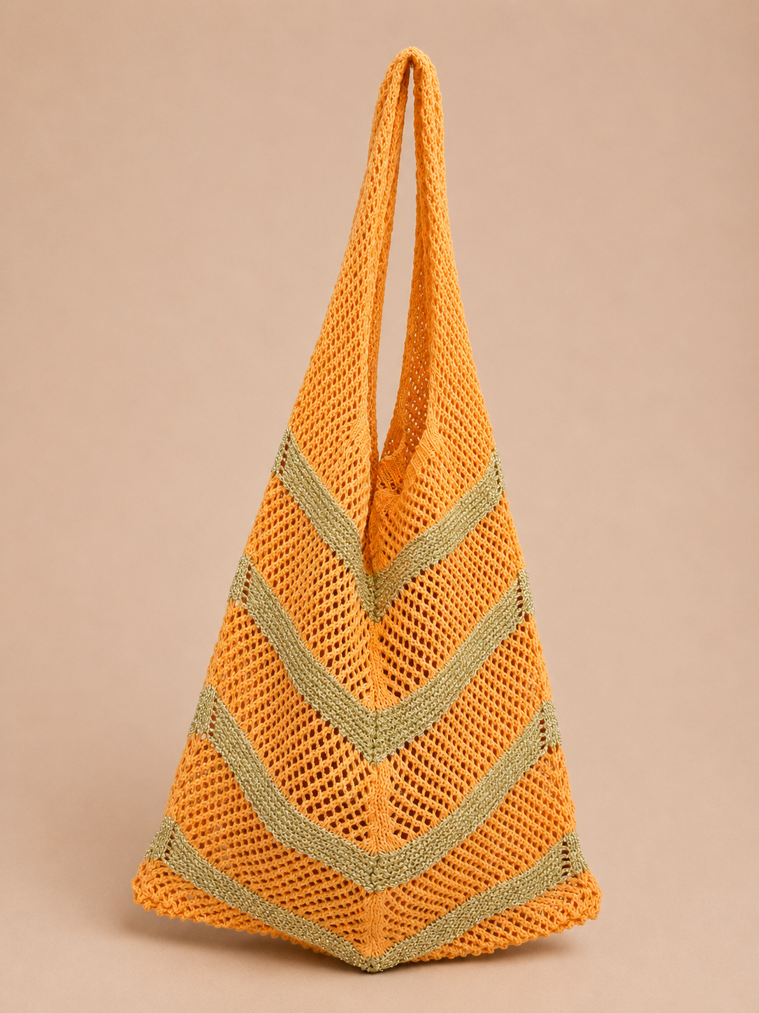 Coral/Gold Striped Crochet Bag