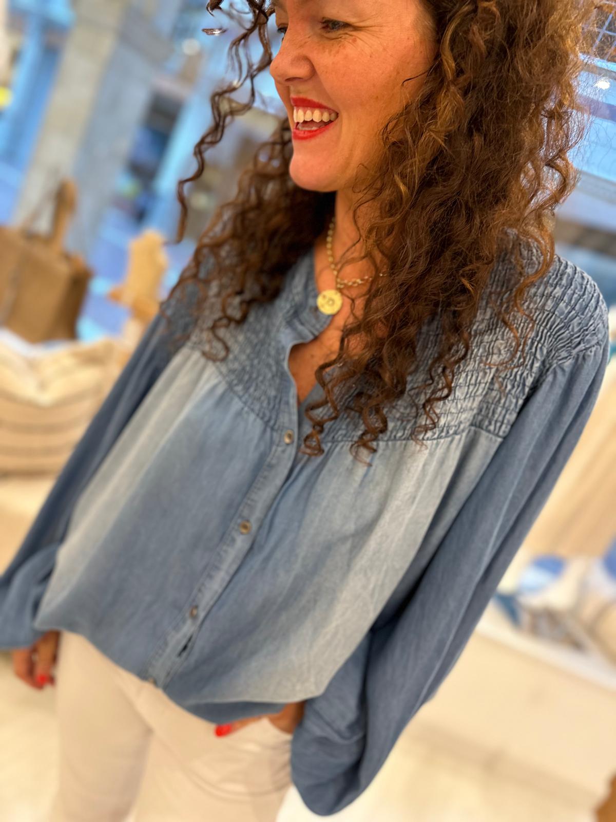 Denim Wash Oversized Blouse