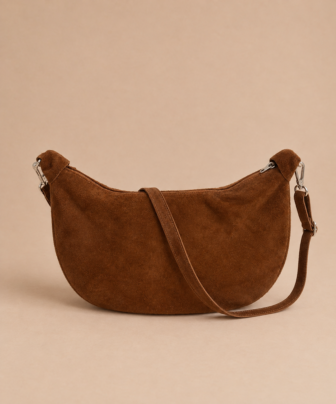 Suede Half Moon Bag