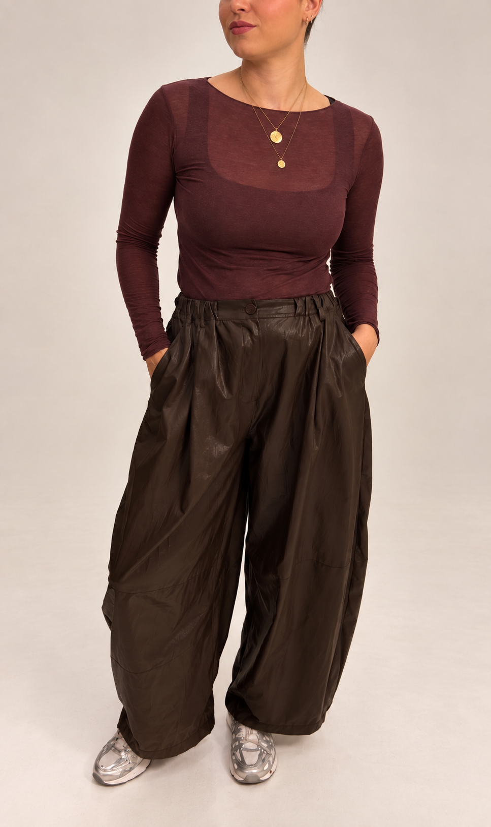 Sasha Pleather Barrel Trousers
