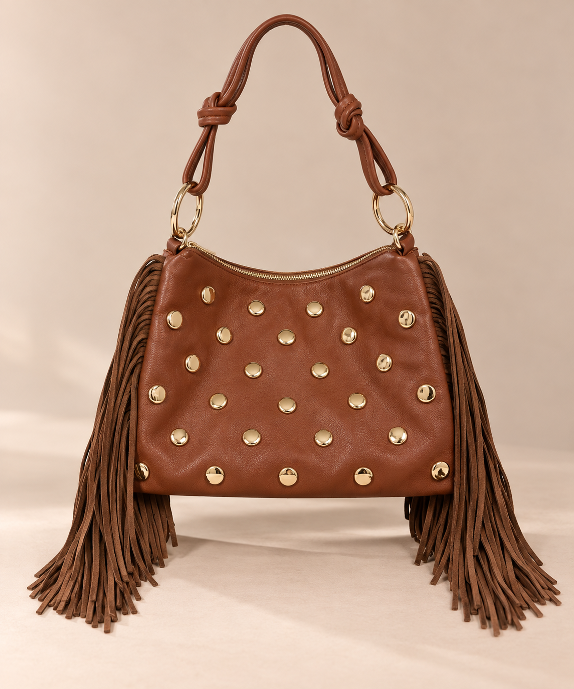 Faux Leather Studded Fringe Bag