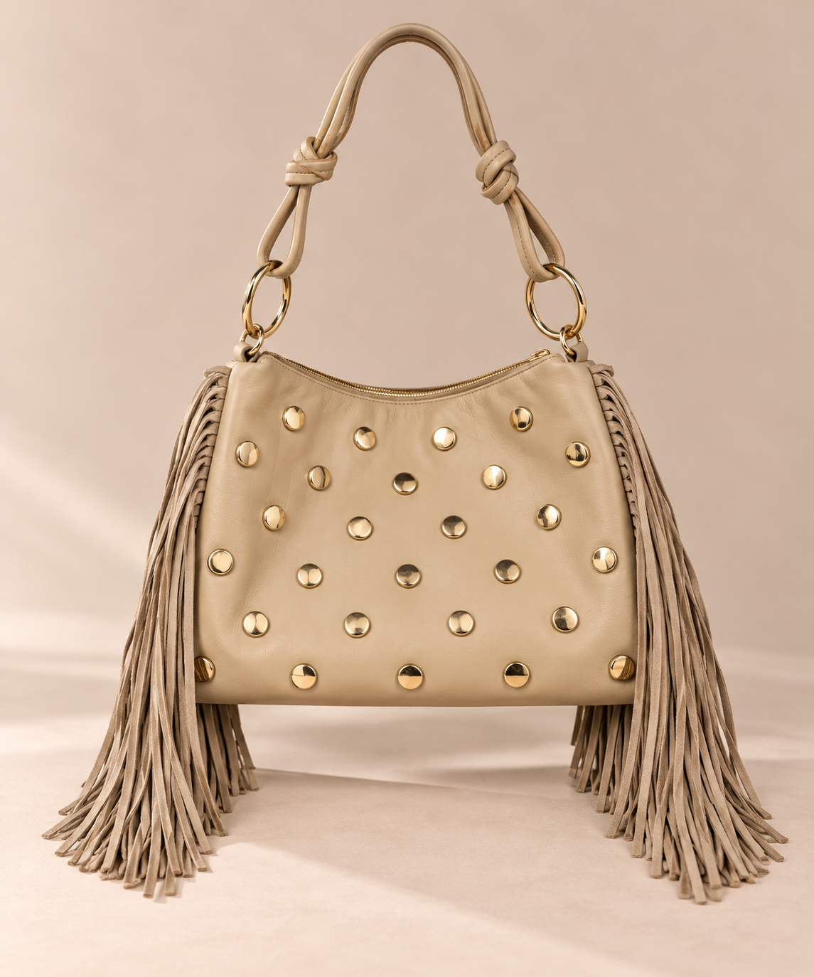 Faux Leather Studded Fringe Bag