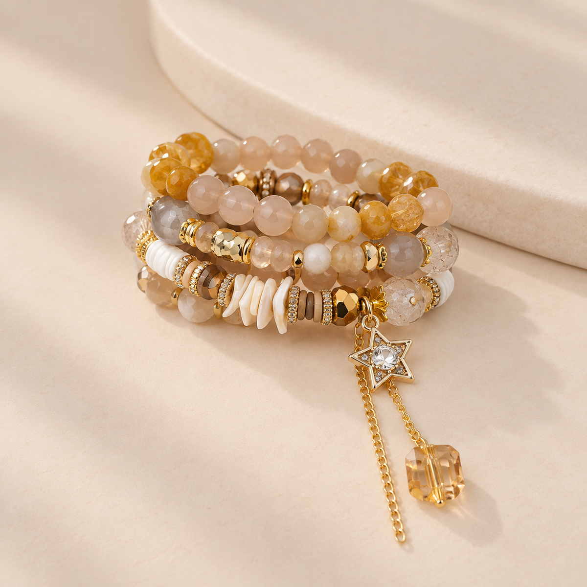 Star and Crystal Charm Bracelet Stack