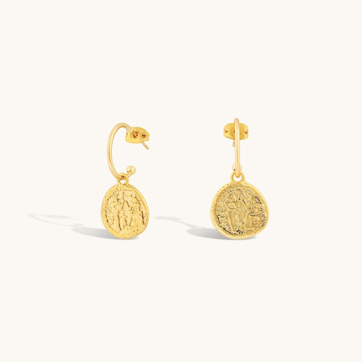 Hieroglyphic Coin Earrings: Gold