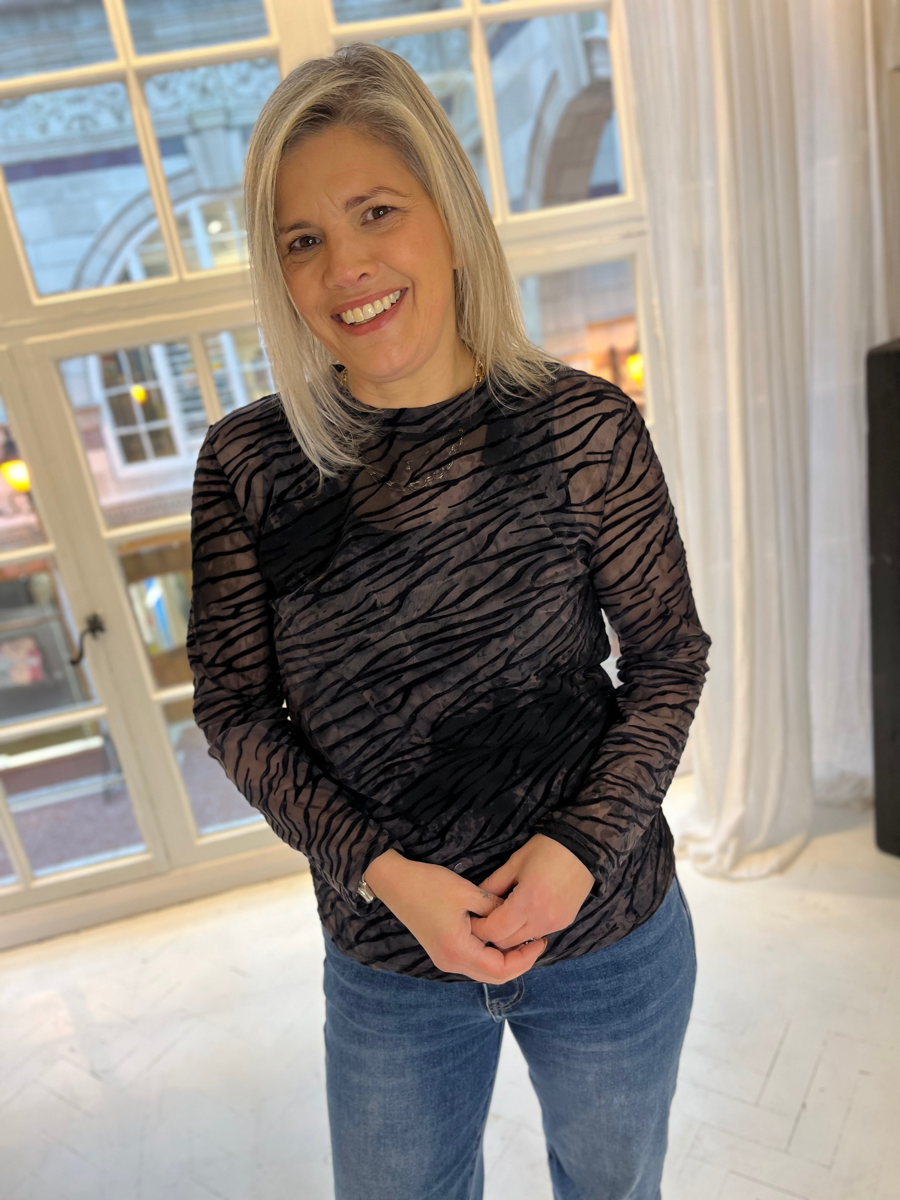 Fleur Zebra Print Mesh Top