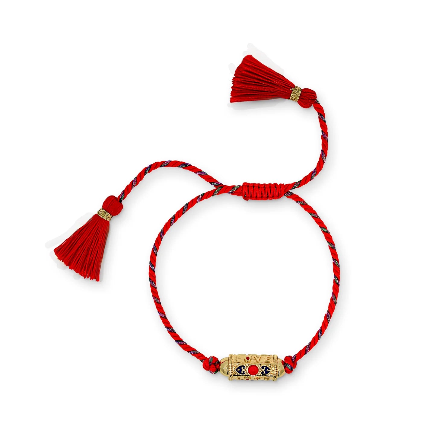 Red Love Charm Plaited Cord Bracelet with Tassels