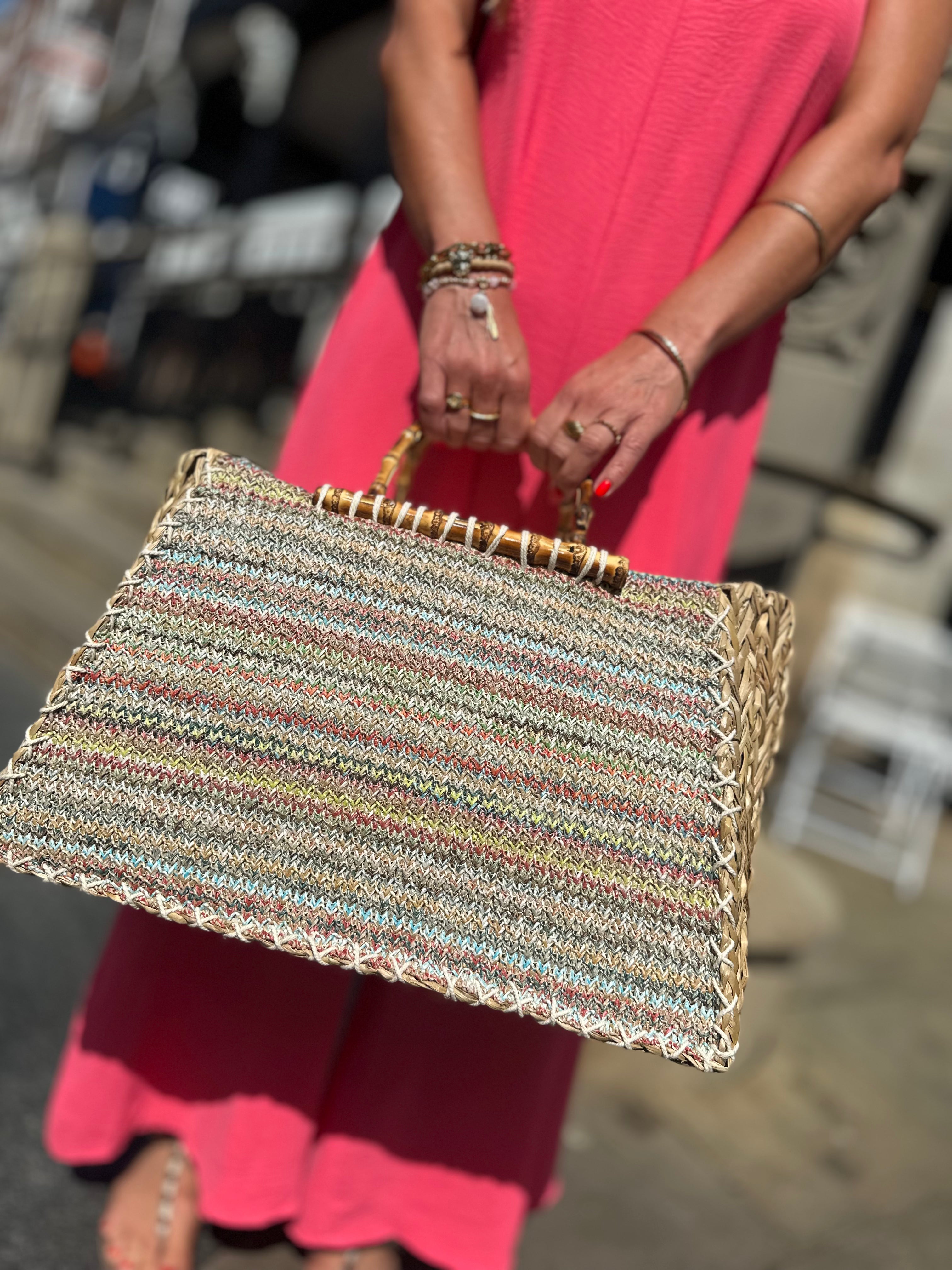 Abi Bamboo Strap Woven Oversized Tote