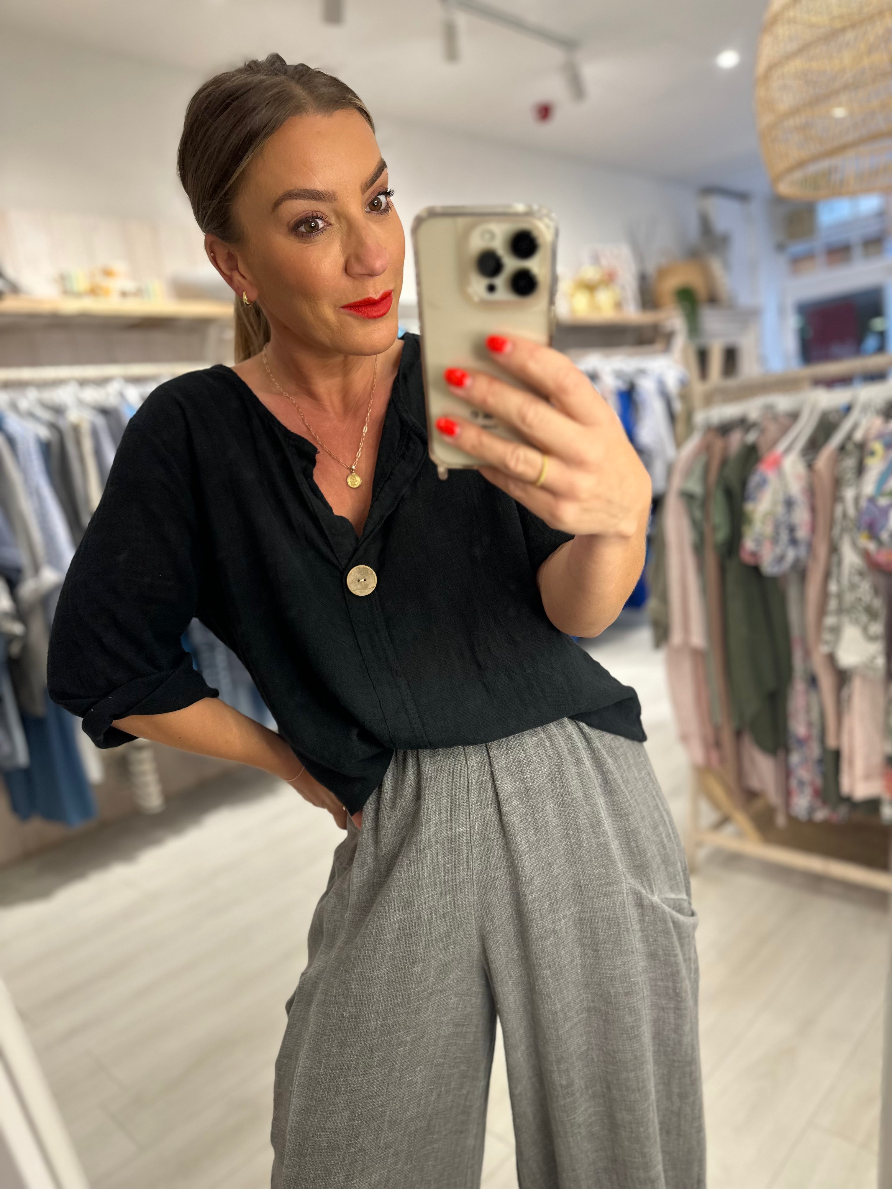 Heidi Button Front Top