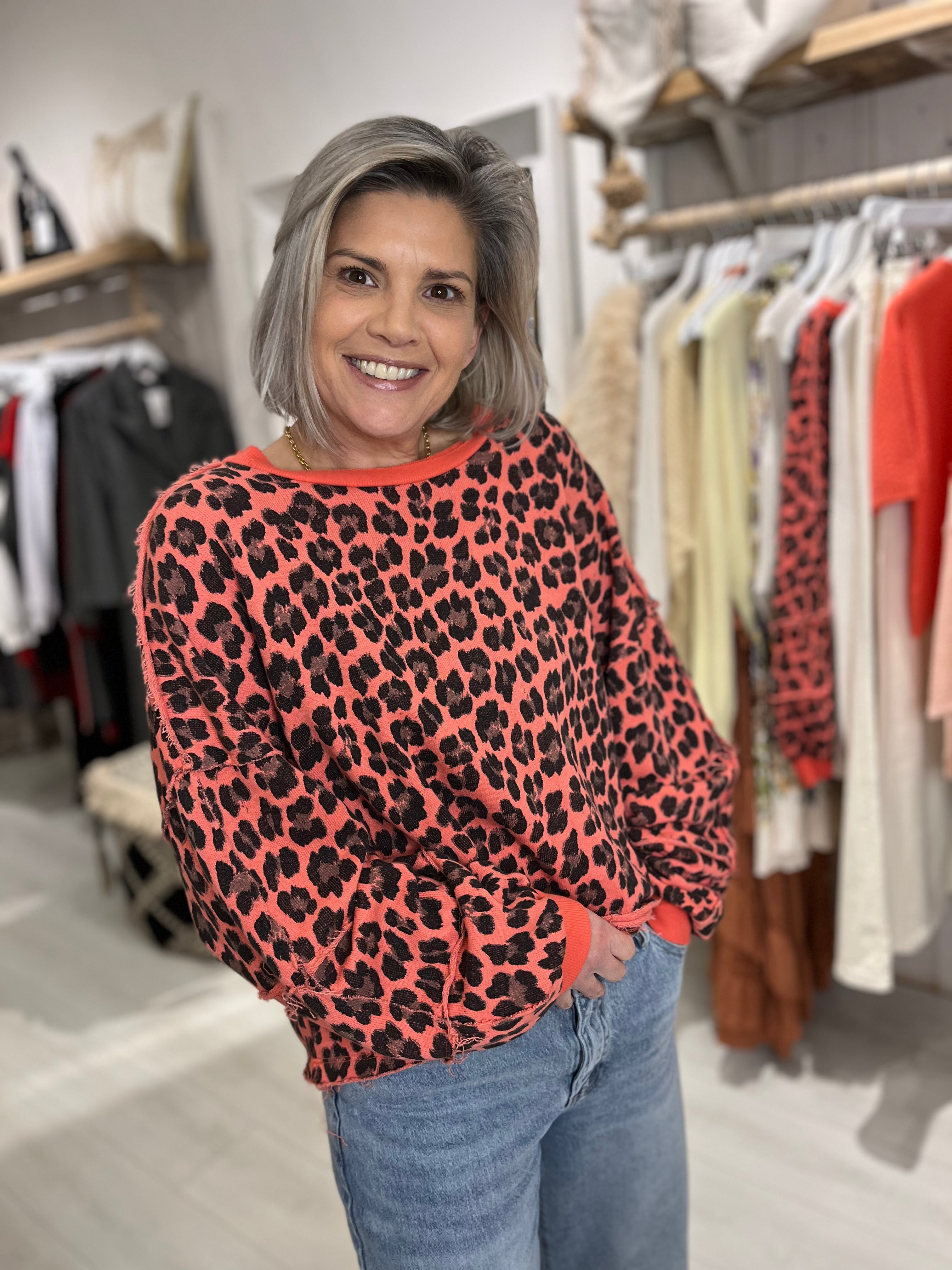 Exposed Hem Leopard Sweat