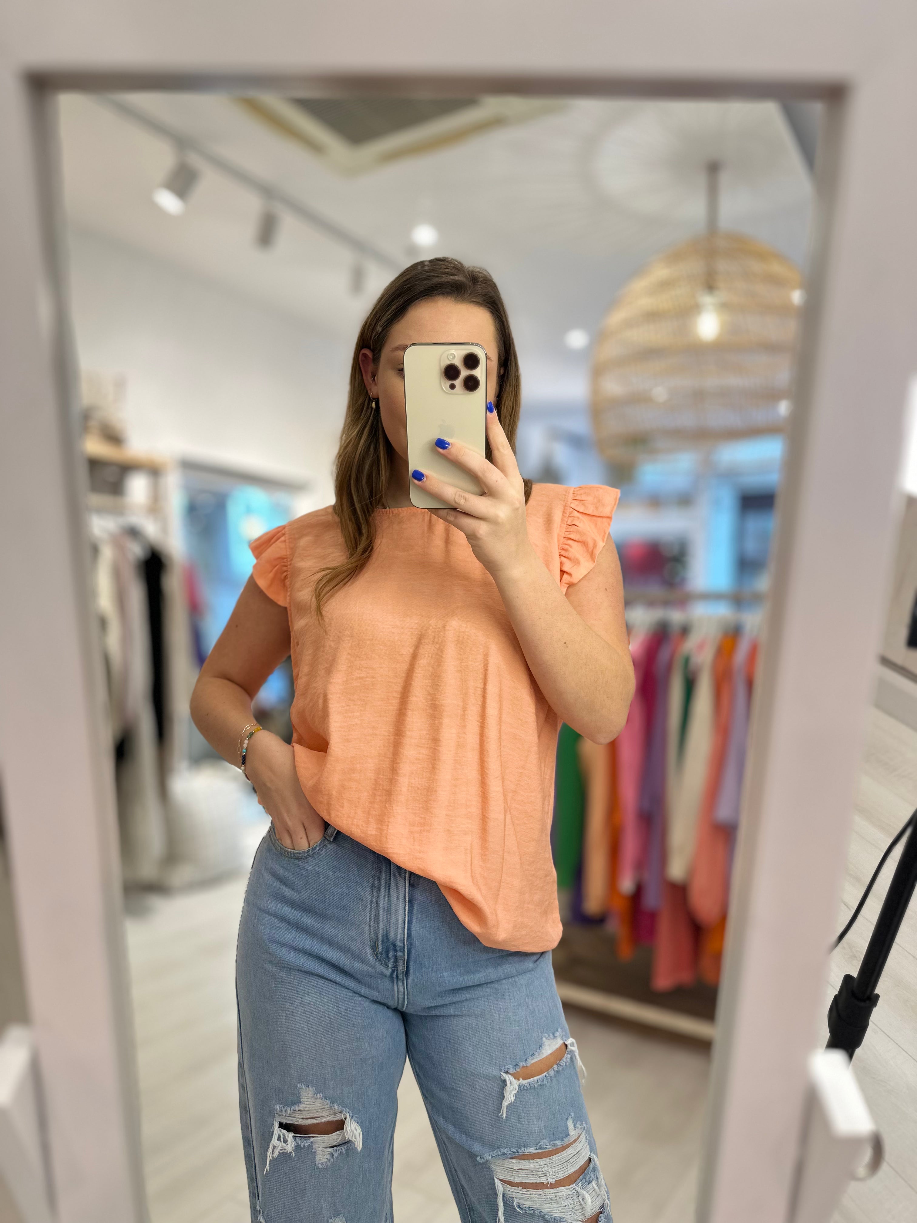 Frill Sleeve Button Back Top