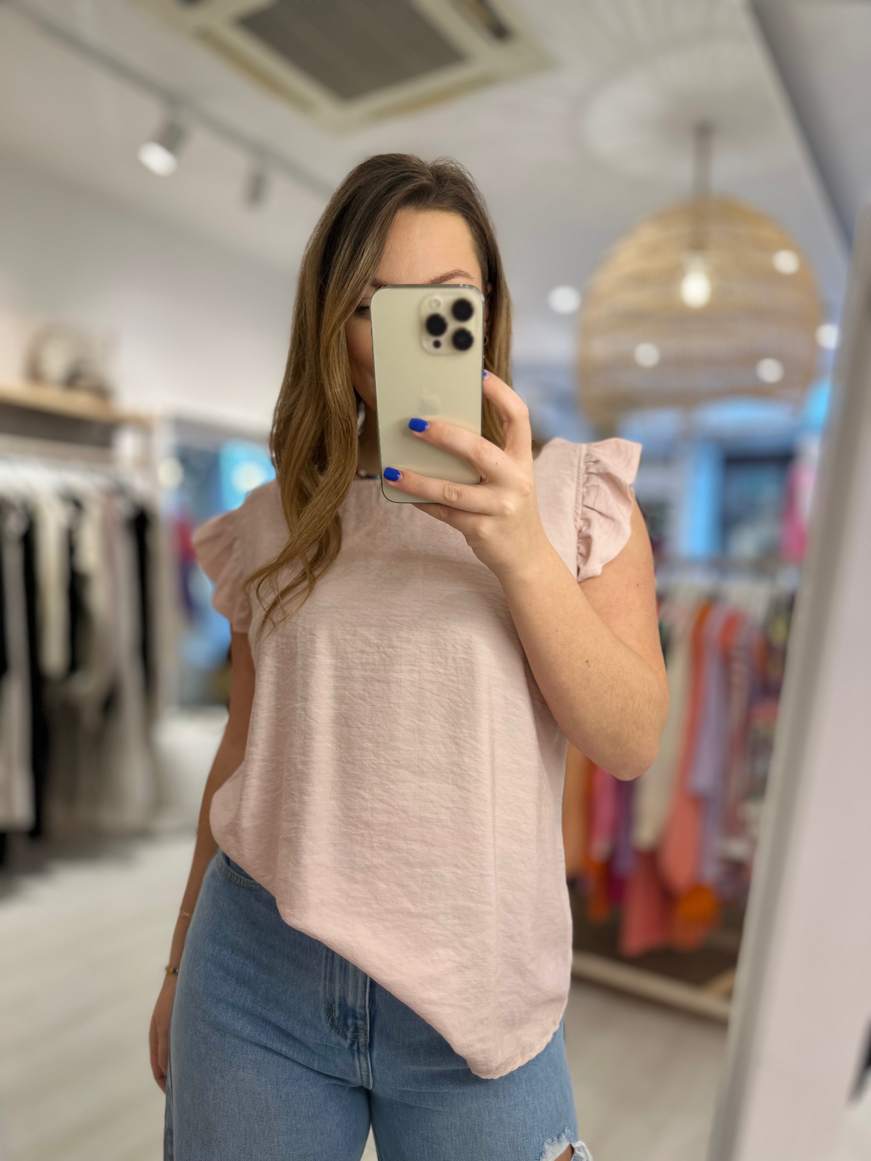 Frill Sleeve Button Back Top