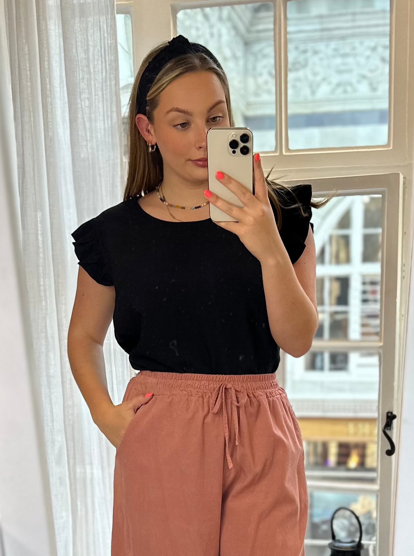 Frill Sleeve Button Back Top