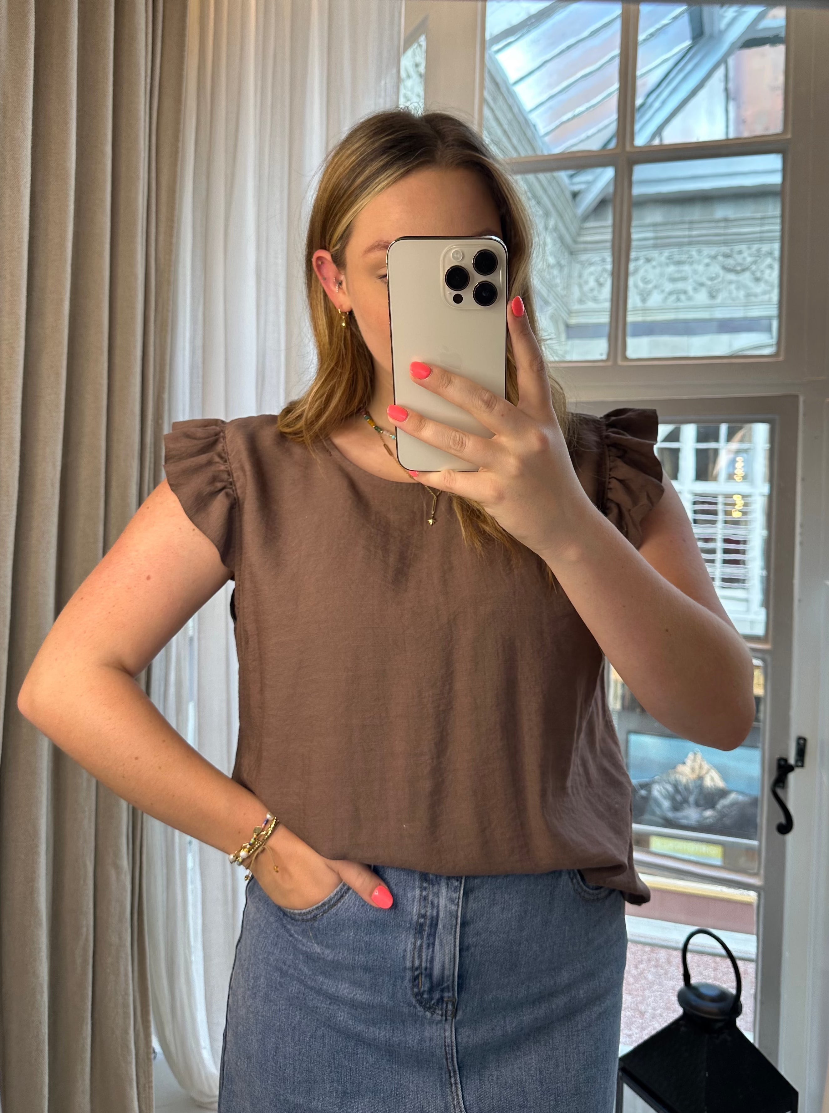 Frill Sleeve Button Back Top