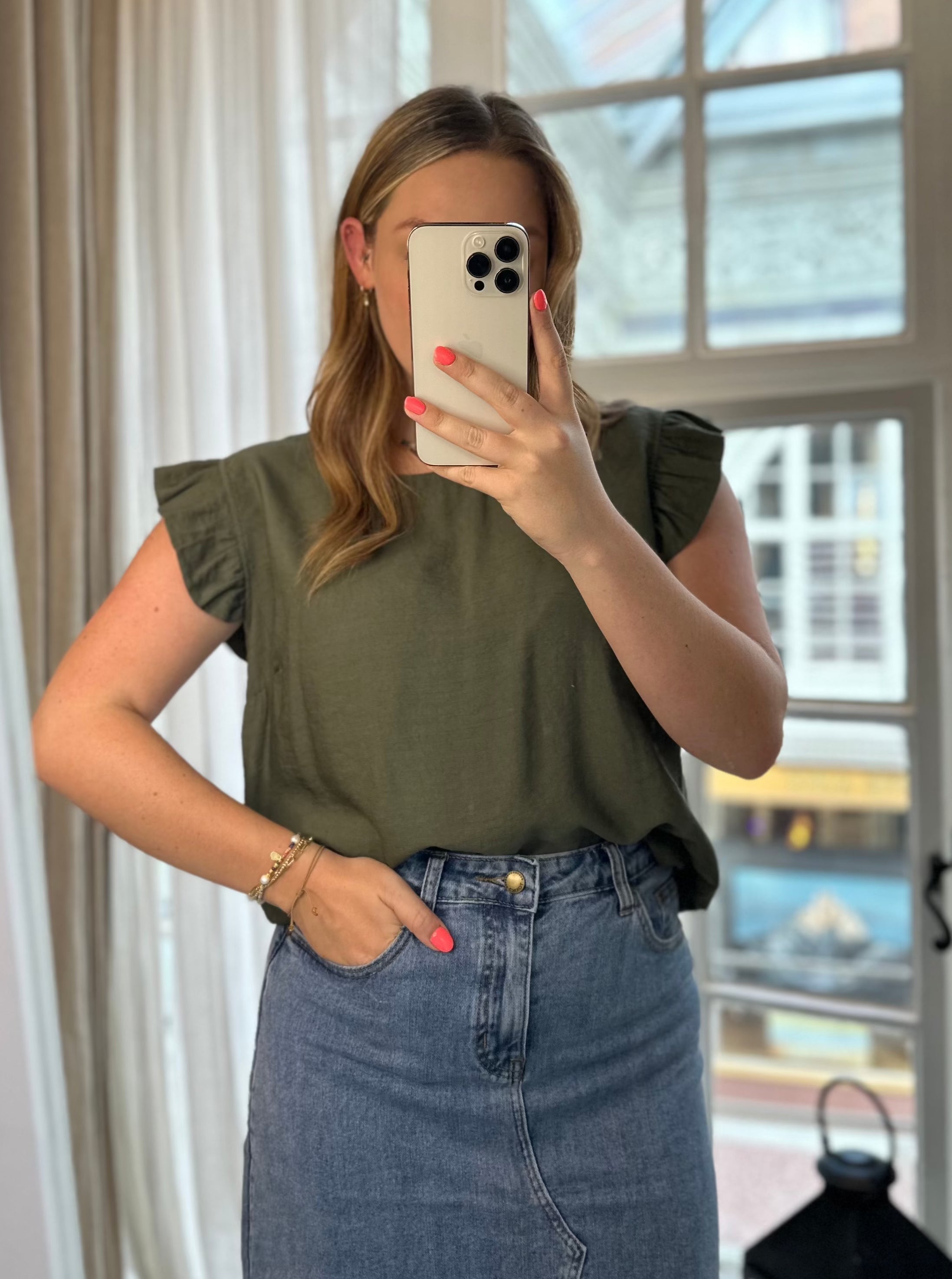 Frill Sleeve Button Back Top