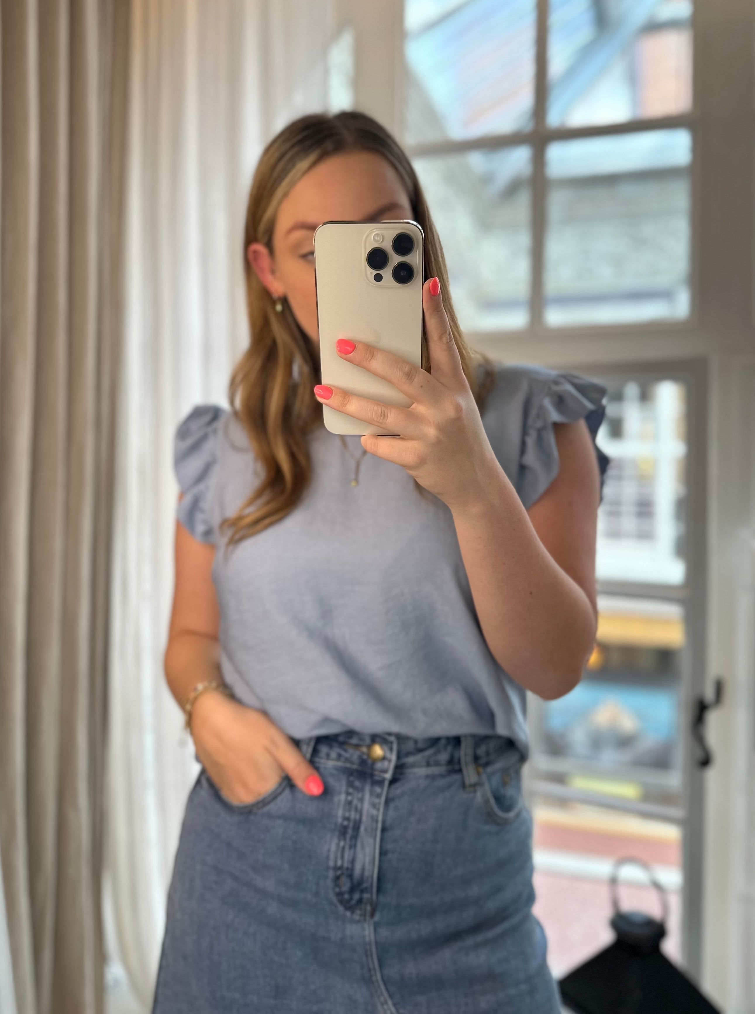 Frill Sleeve Button Back Top