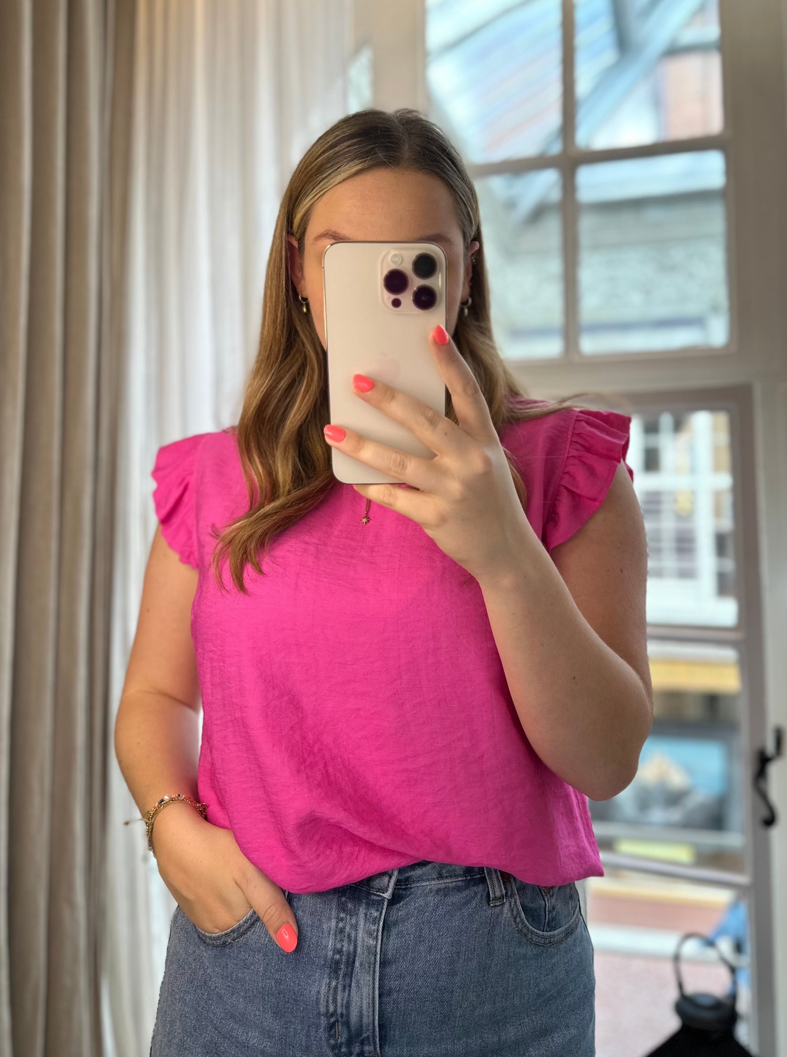 Frill Sleeve Button Back Top
