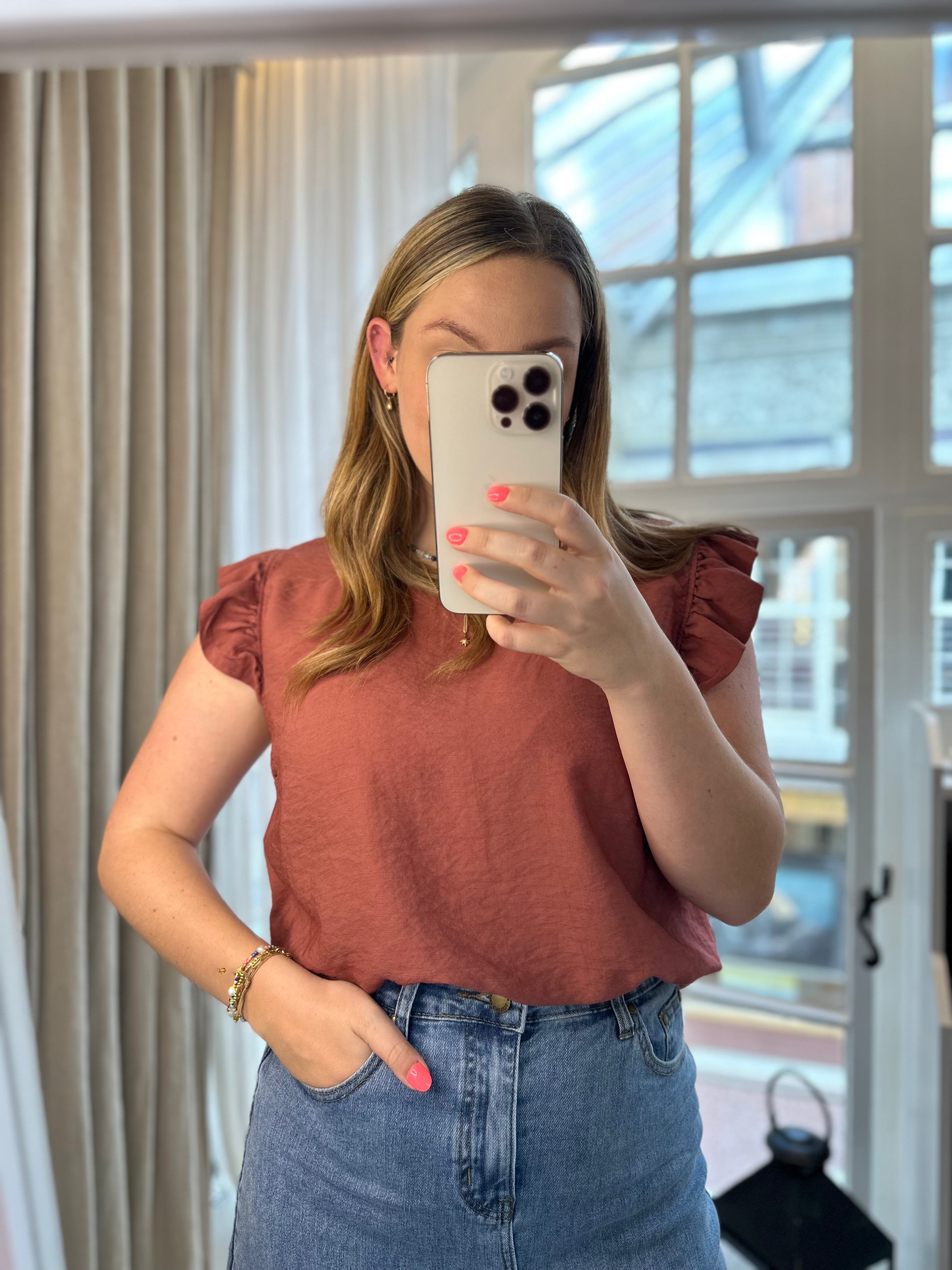 Frill Sleeve Button Back Top