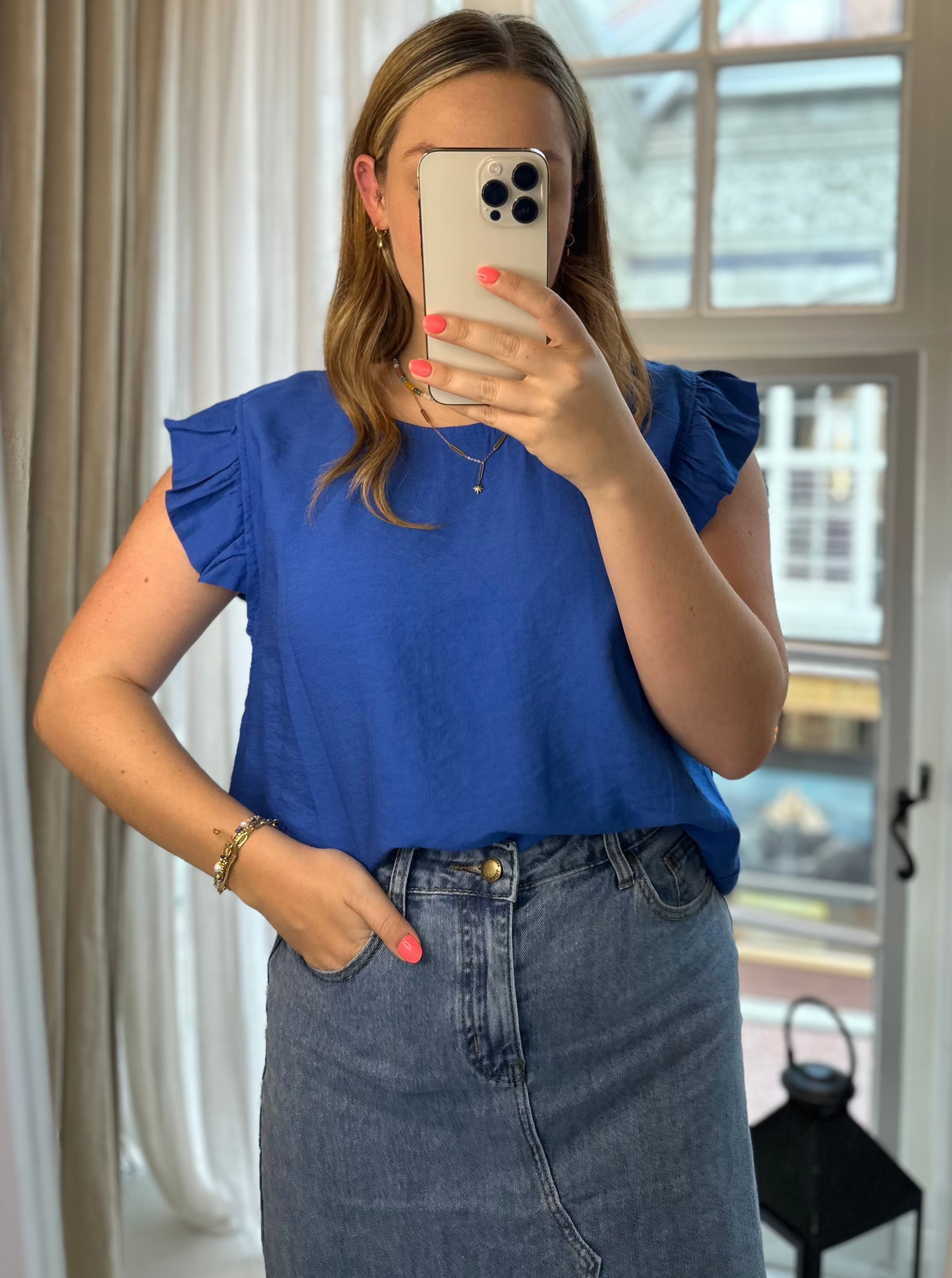 Frill Sleeve Button Back Top