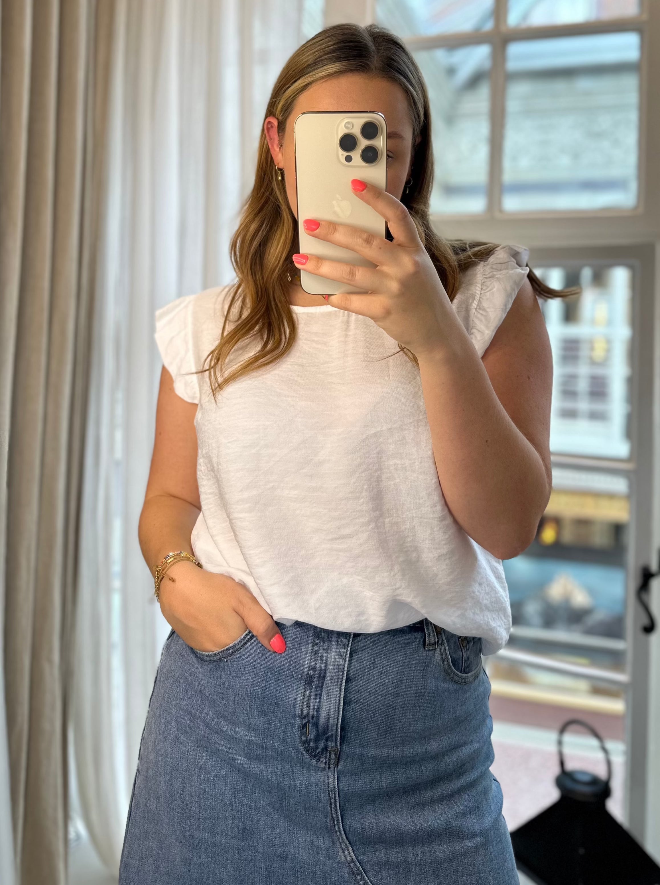 Frill Sleeve Button Back Top